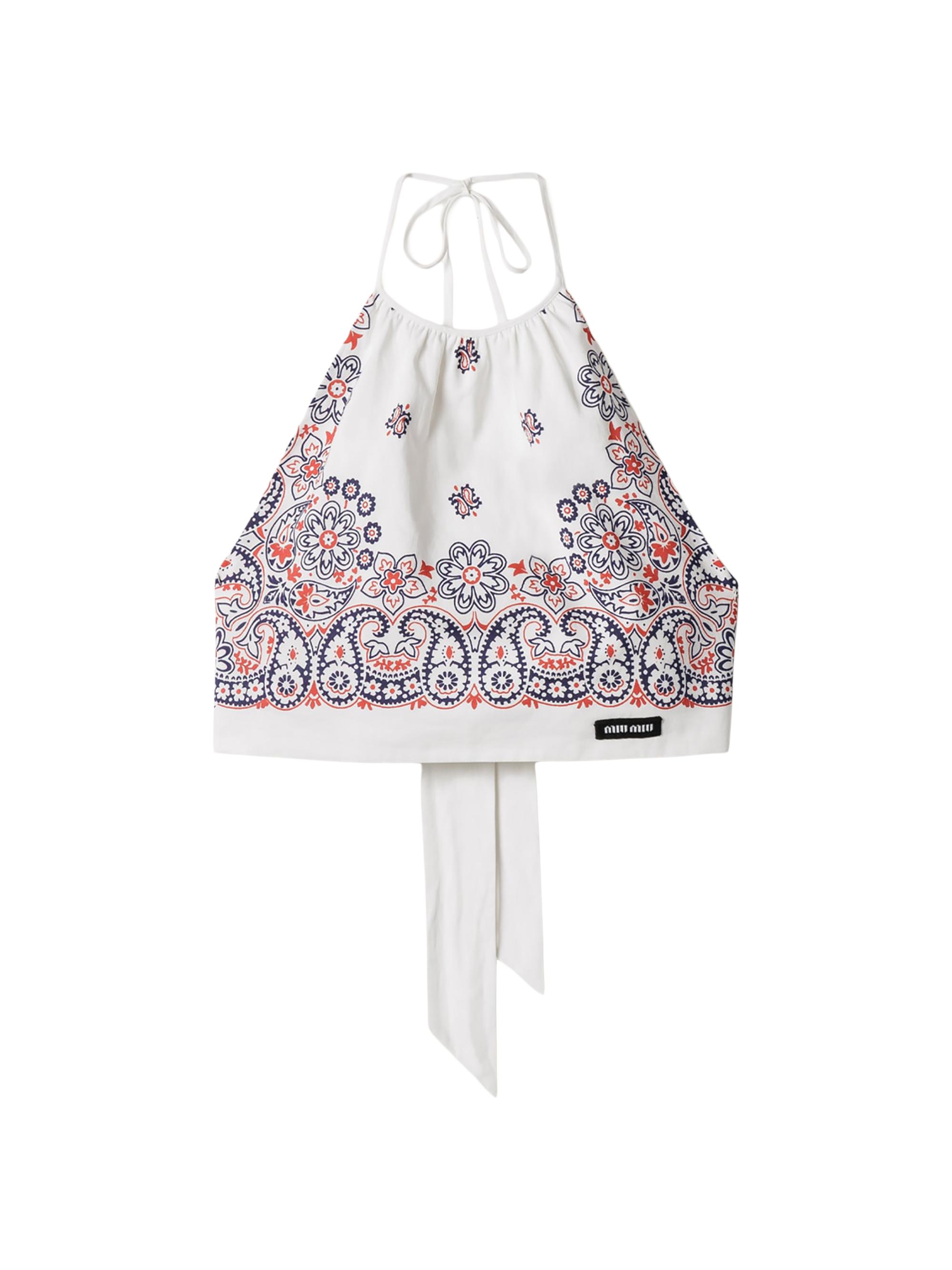 Miu Miu Women's Printed Poplin Halter Top - White