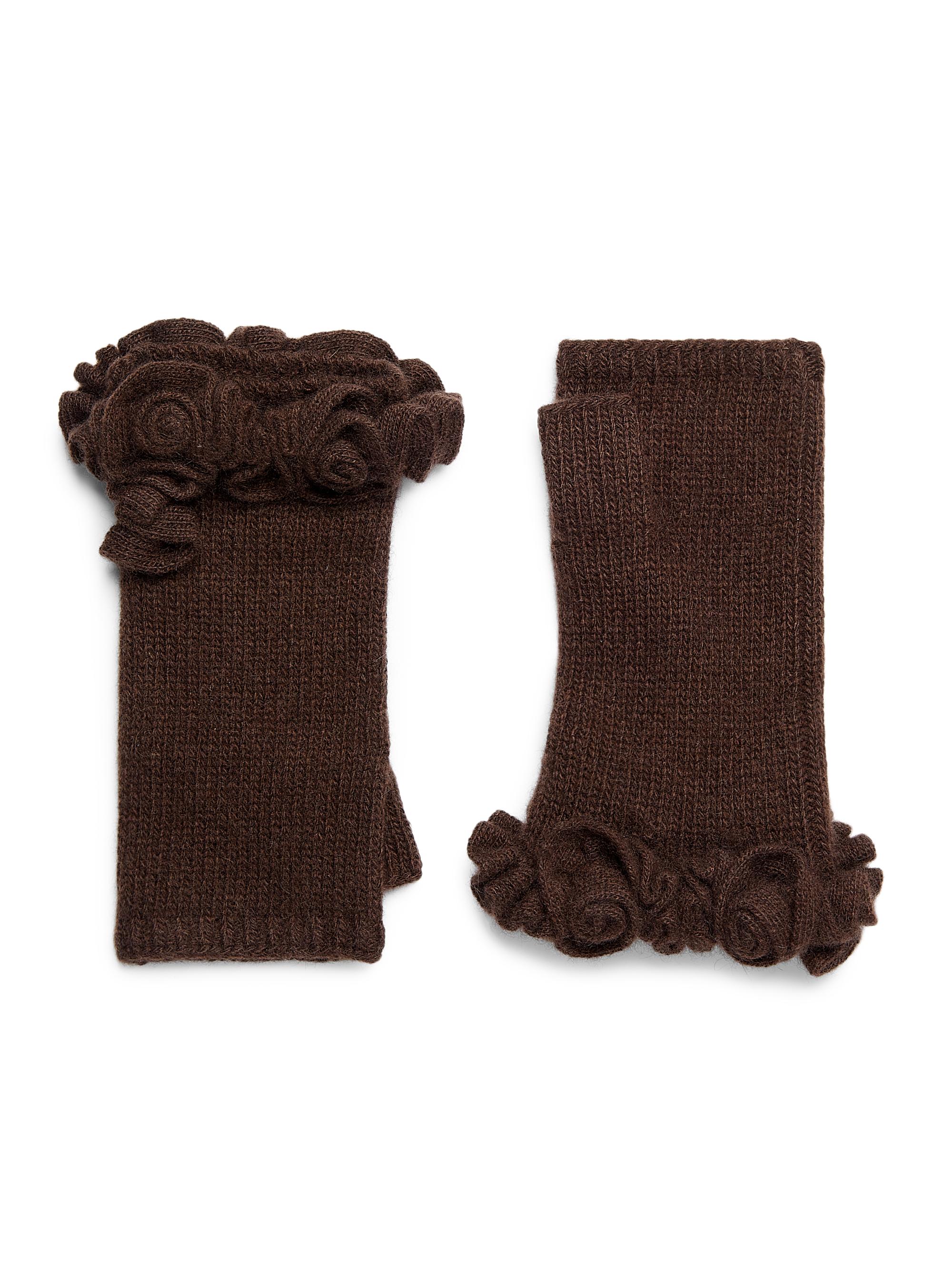 Carolyn Rowan Collection Women's Ruffled Cashmere Fingerless Gloves - Chocolate Brown