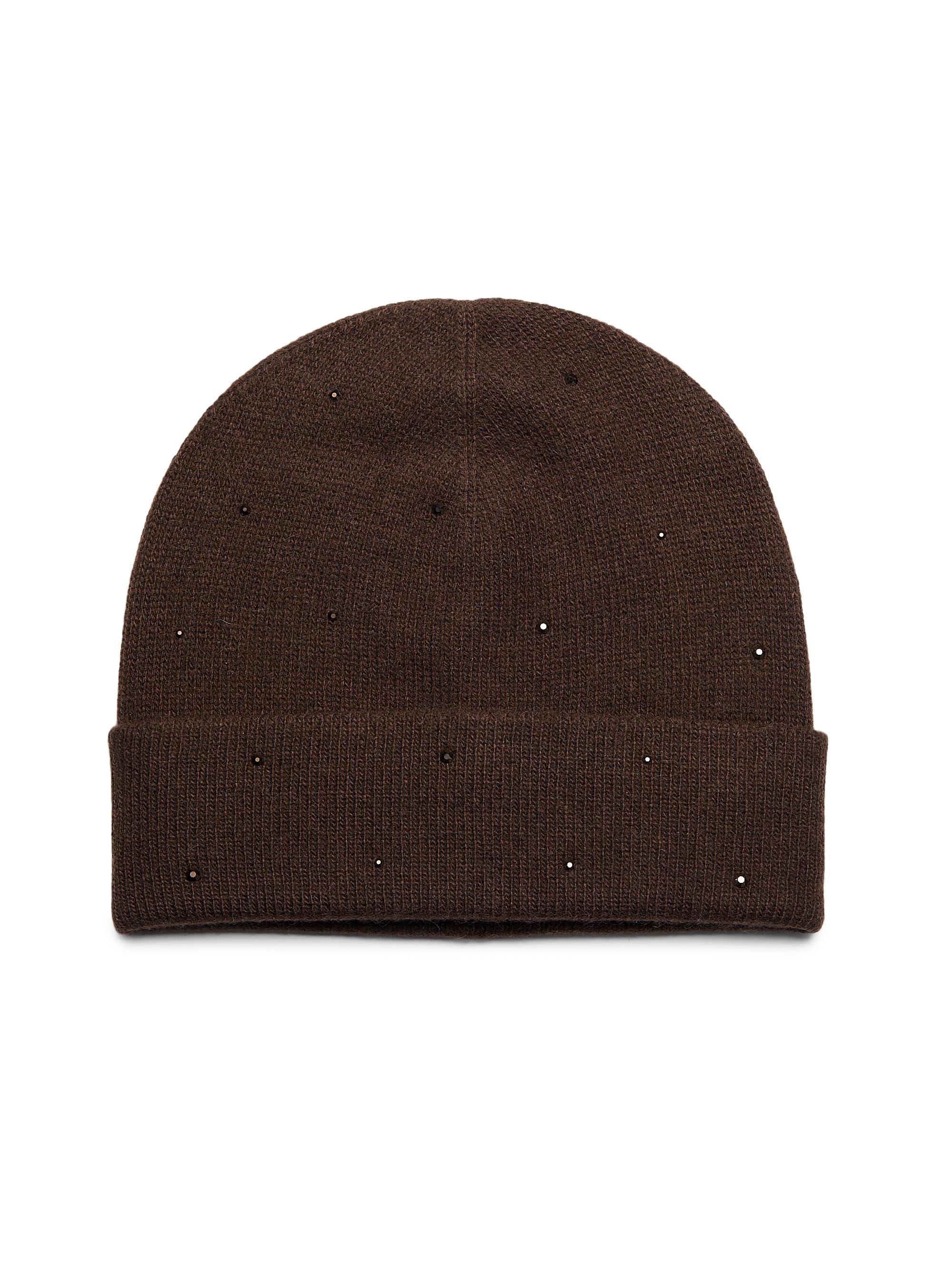 Carolyn Rowan Collection Women's Monochromatic Crystal Cashmere Cuffed Beanie - Chocolate Brown