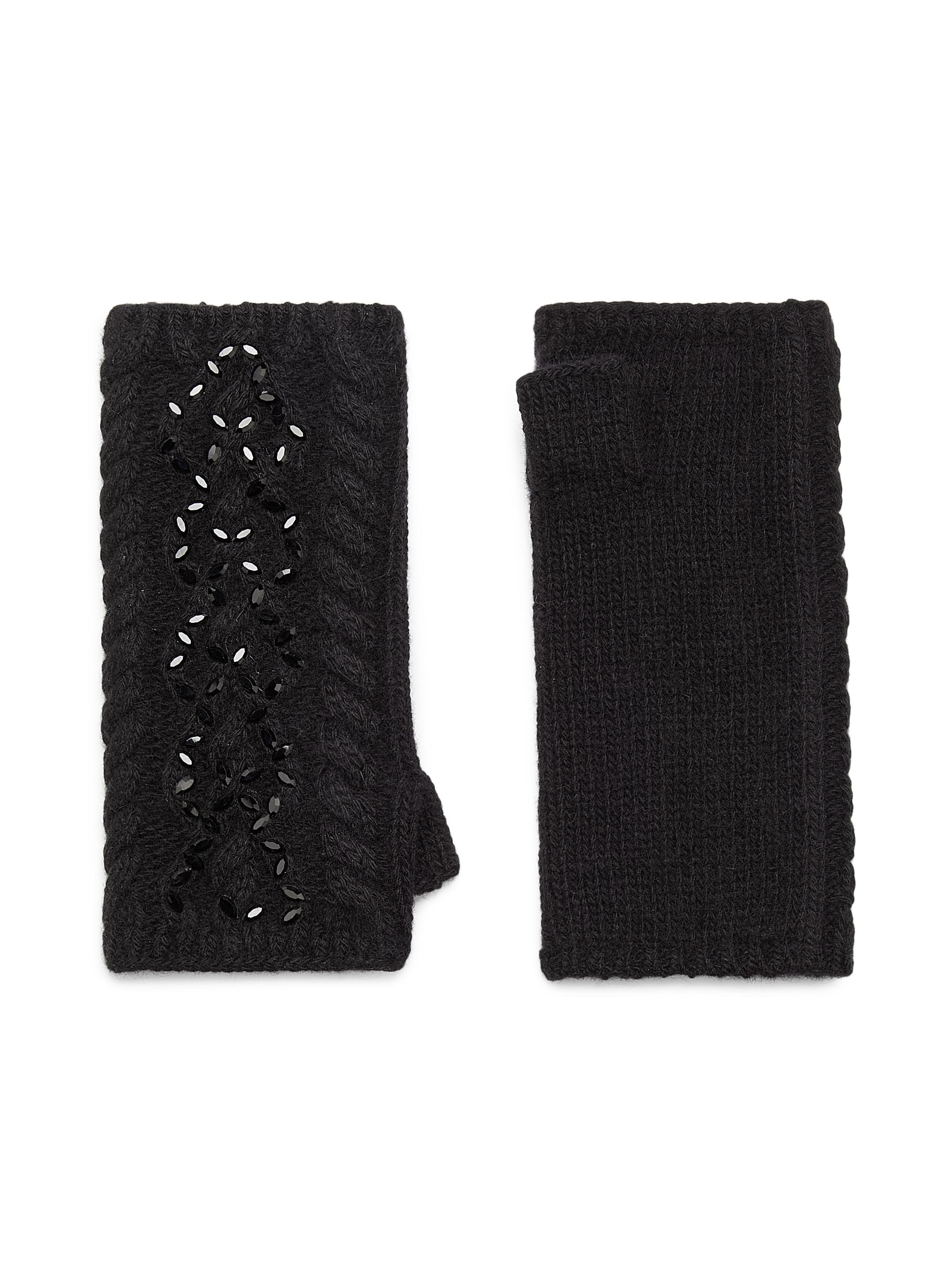 Carolyn Rowan Collection Women's Cable Knit Cashmere Fingerless Gloves - Black