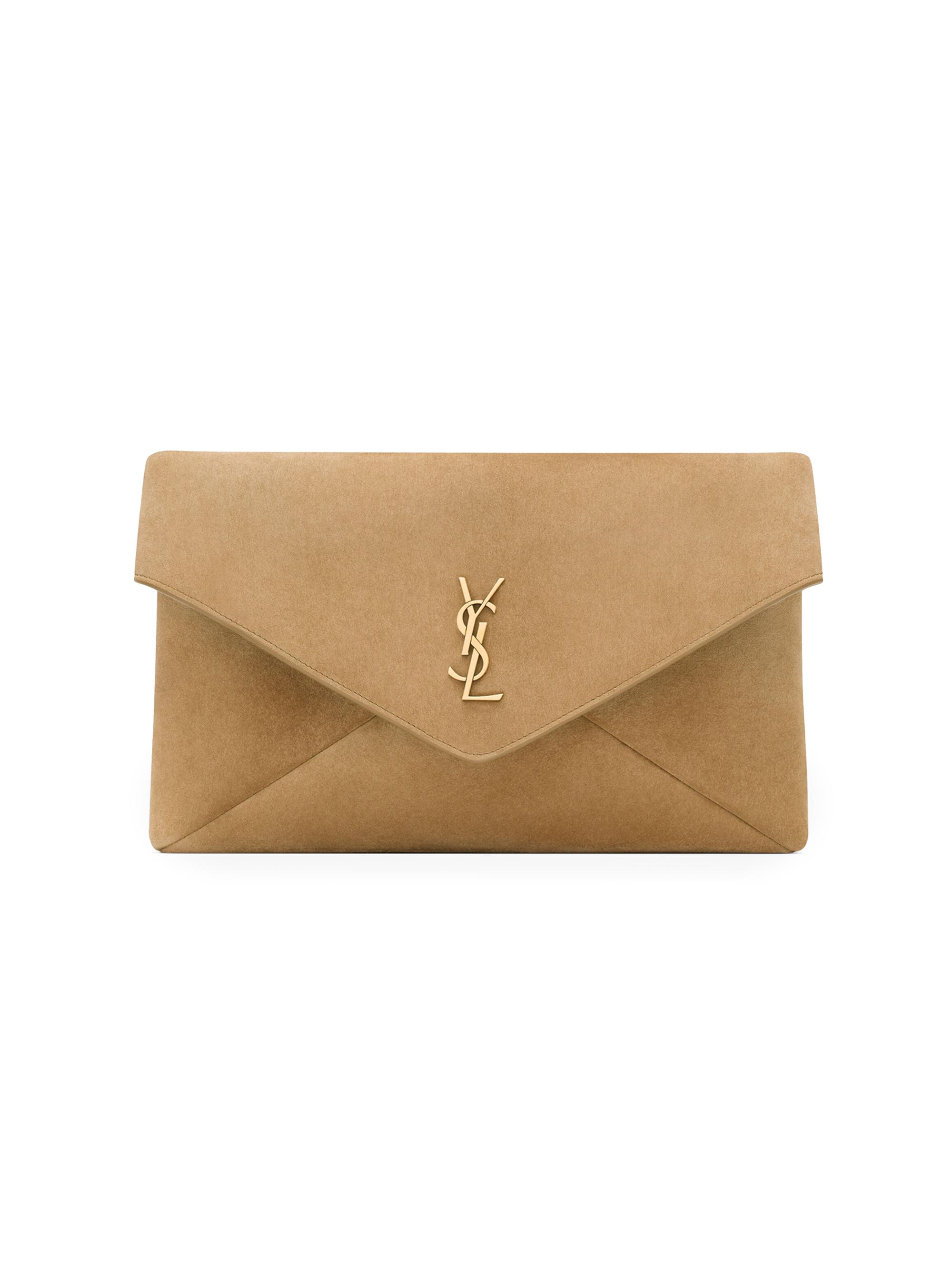 Saint Laurent Women's Cassandre Large Envelope Pouch in Suede - Golden Leaf