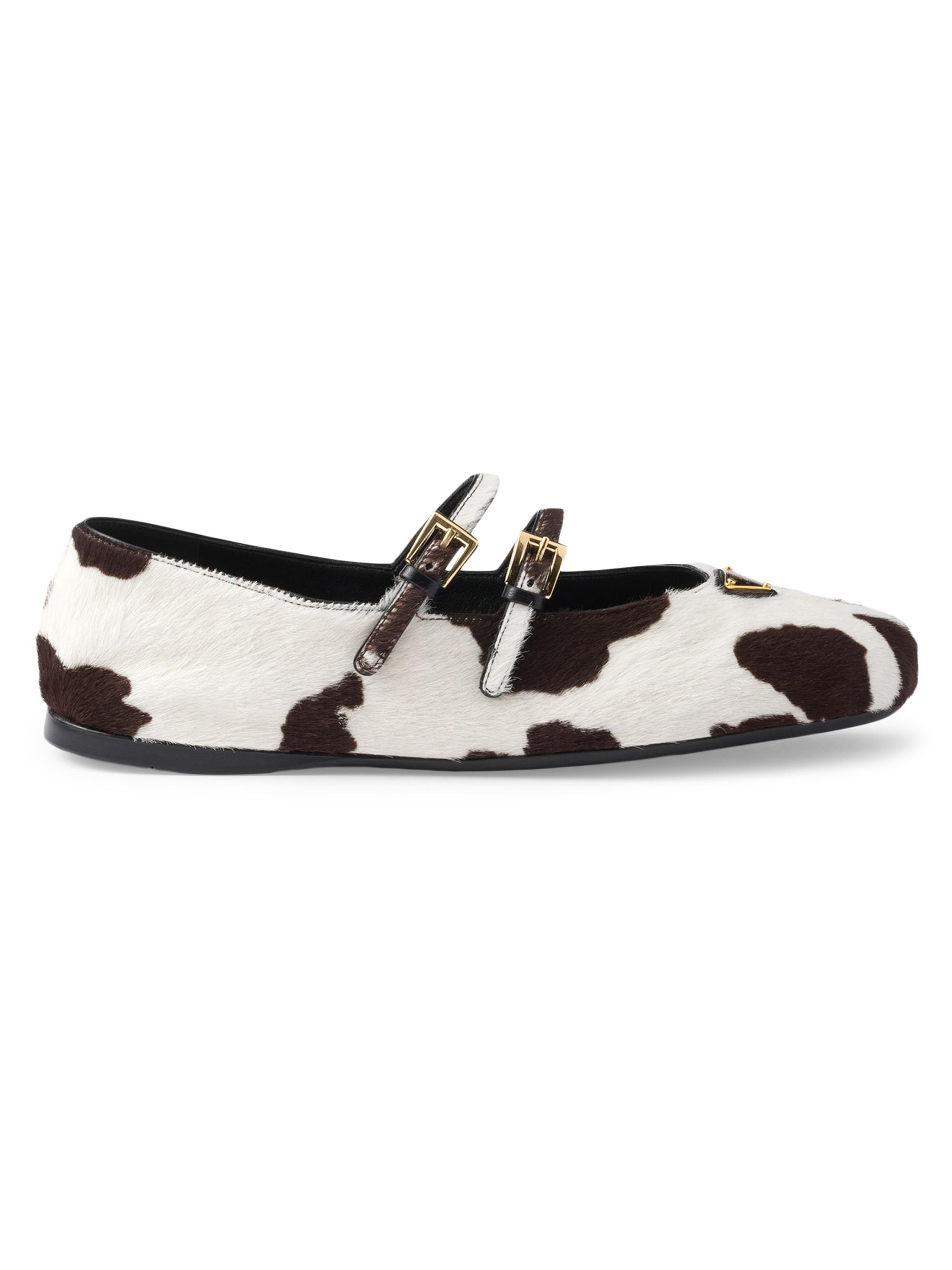 Prada Women's Printed Leather Ballerinas - White