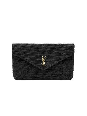 Saint Laurent Women's Cassandre Large Envelope Pouch in Raffia - Noir