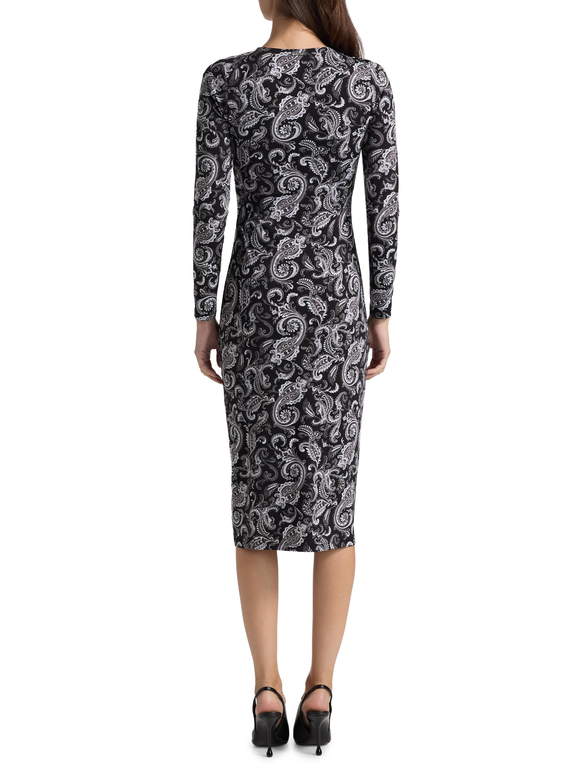Michael Michael Kors Women's Paisley Ruched Midi-Dress - Gunmetal