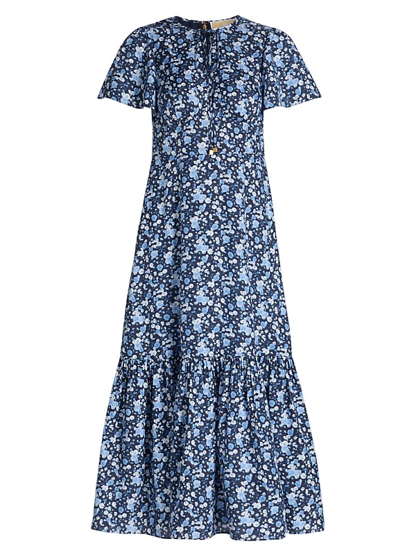 kors dress Women's Long Sleeve Smocked Maxi Cut from lightweight cotton voile Dress Bone Michael Kors -