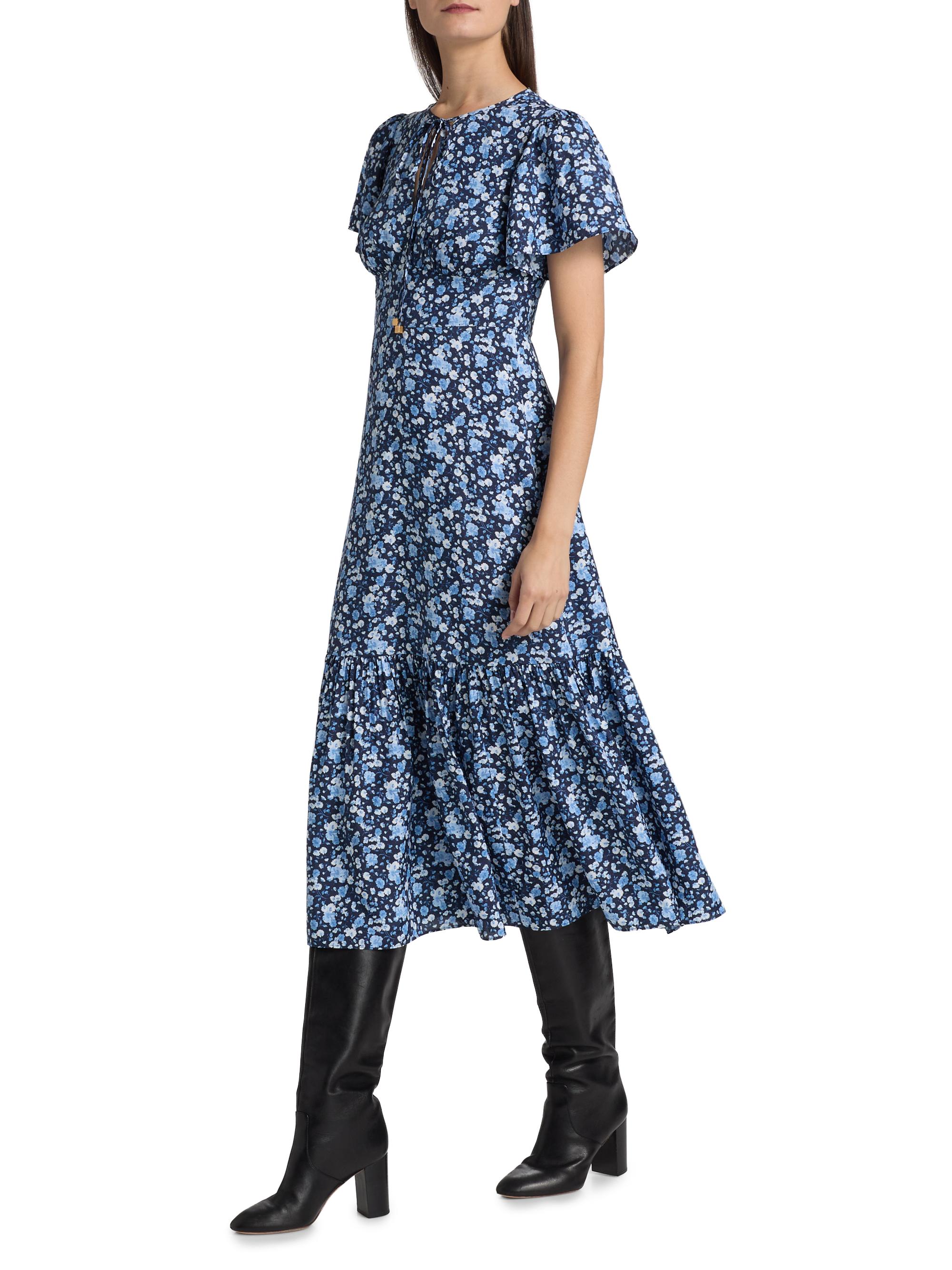 Michael Kors Floral Print Viscose-blend Midi Dress - Blue