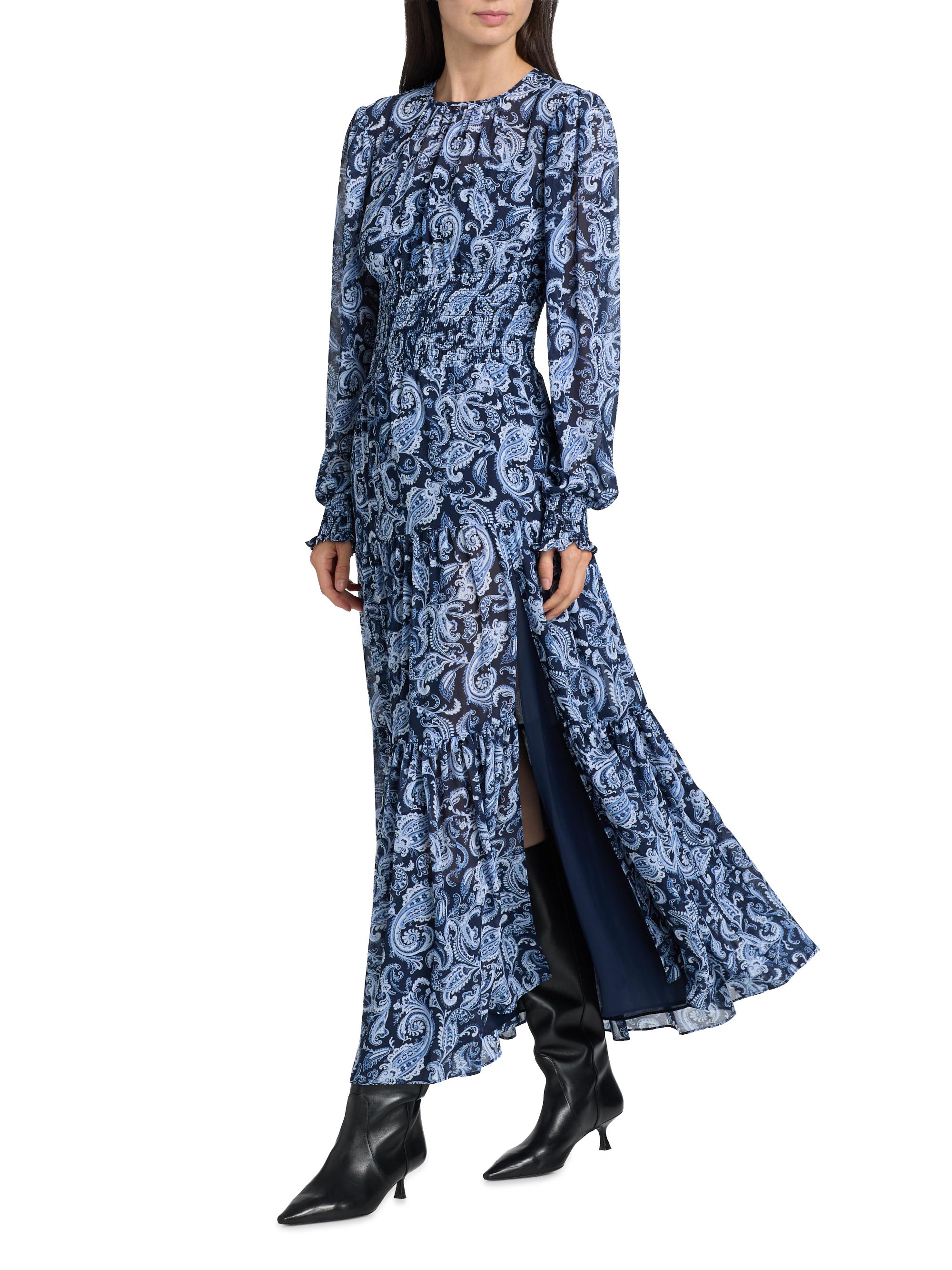 michael kors maxi dress Abstract Print Georgette Smocked Midi The smooth MICHAEL Michael Kors Paisley Slit