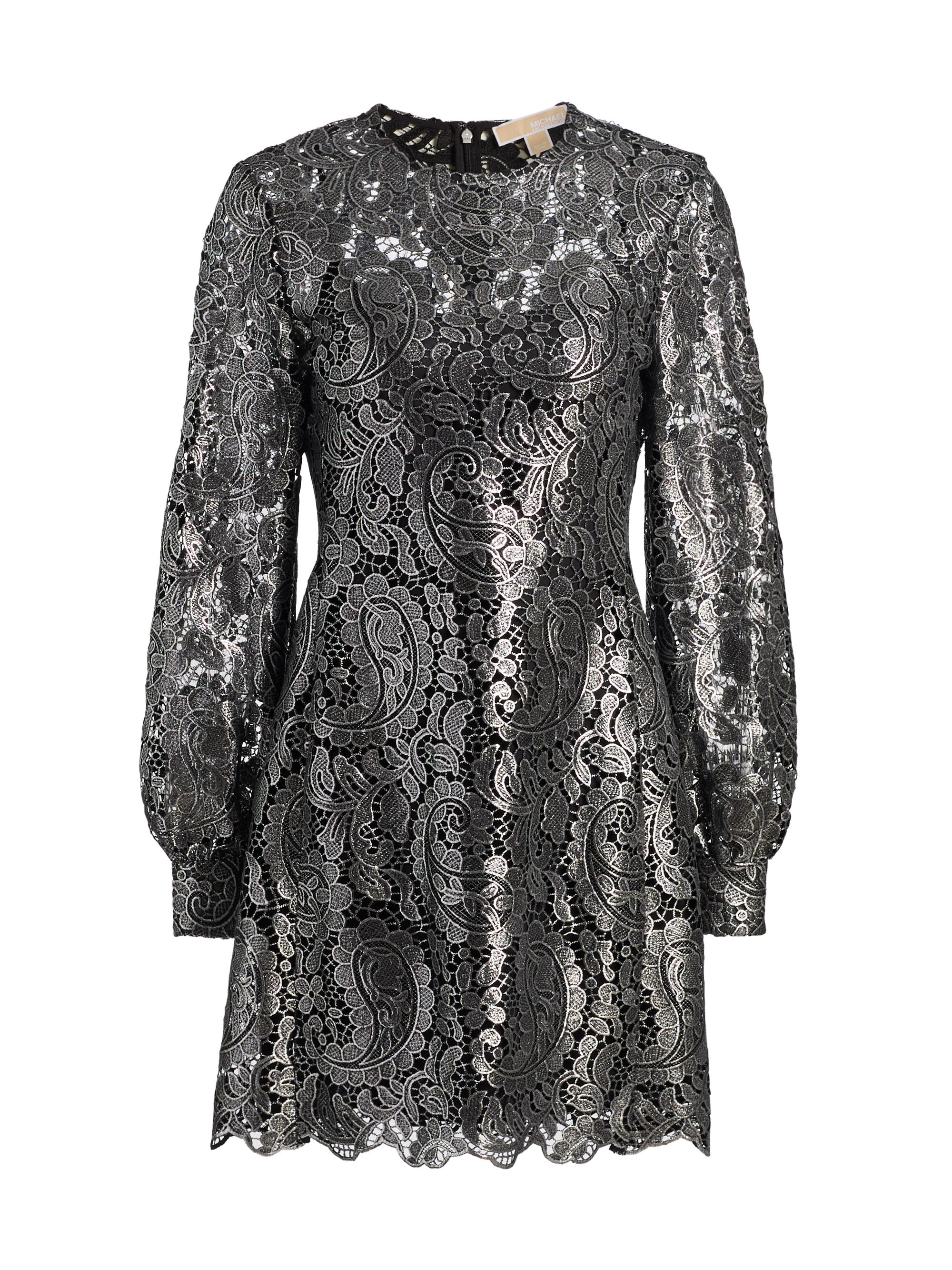 Michael Kors Metallic Paisley Lace Mini Dress - Grey