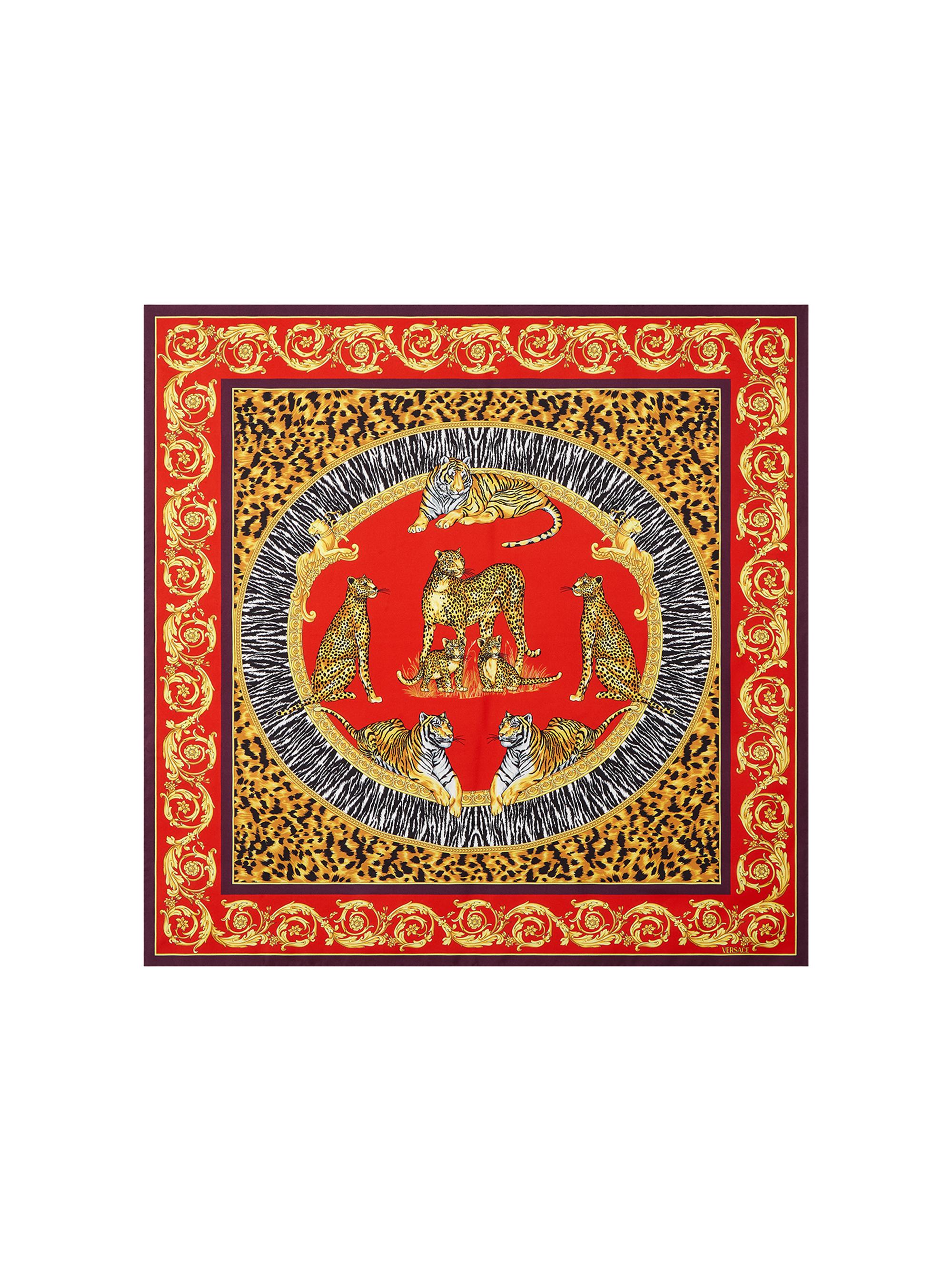 Versace Men's Wild Cats Silk Twill Scarf - Lipstick Red Mulberry