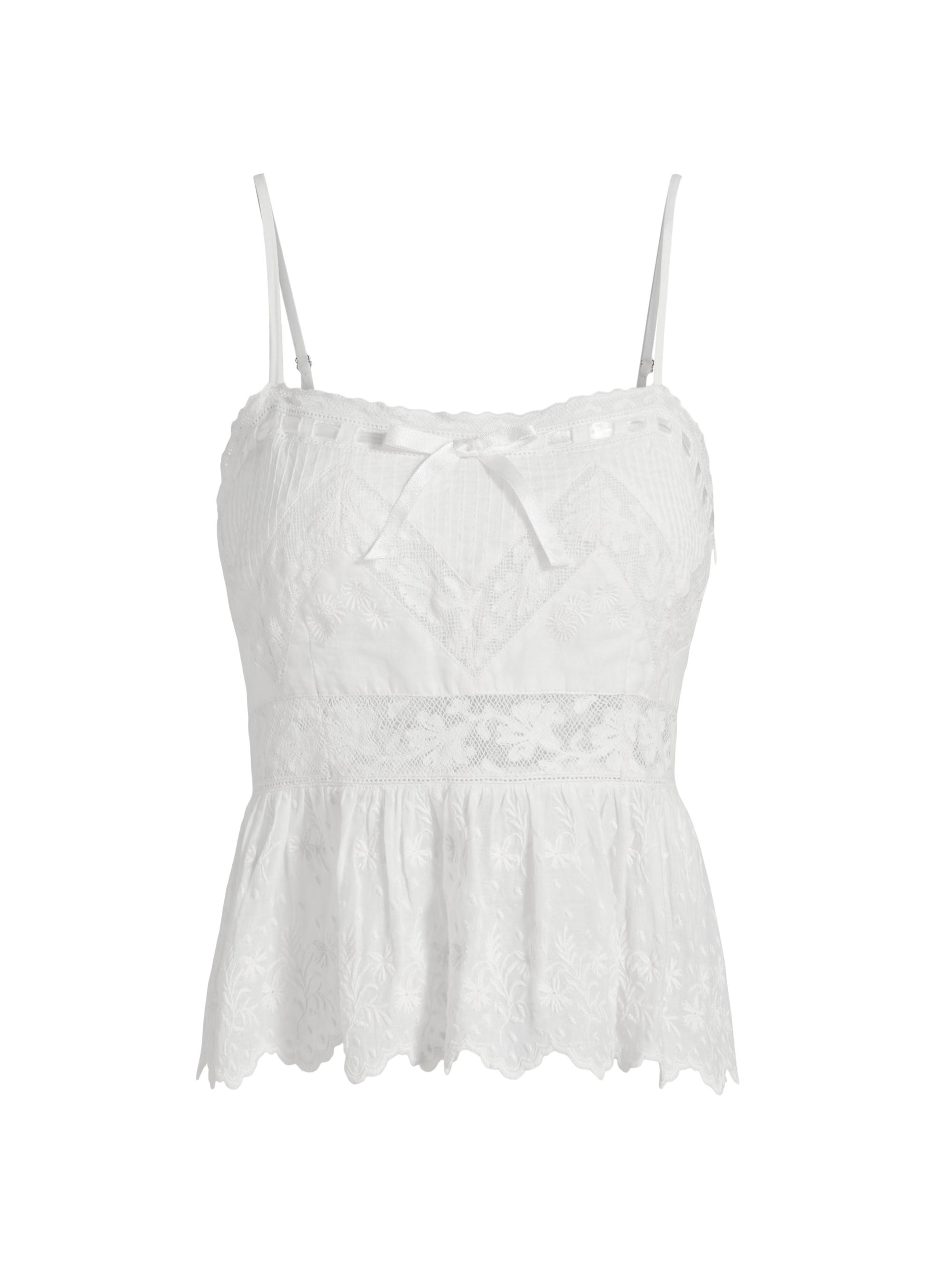 LoveShackFancy Women's Rowina Embroidered Lace Top - Optic White