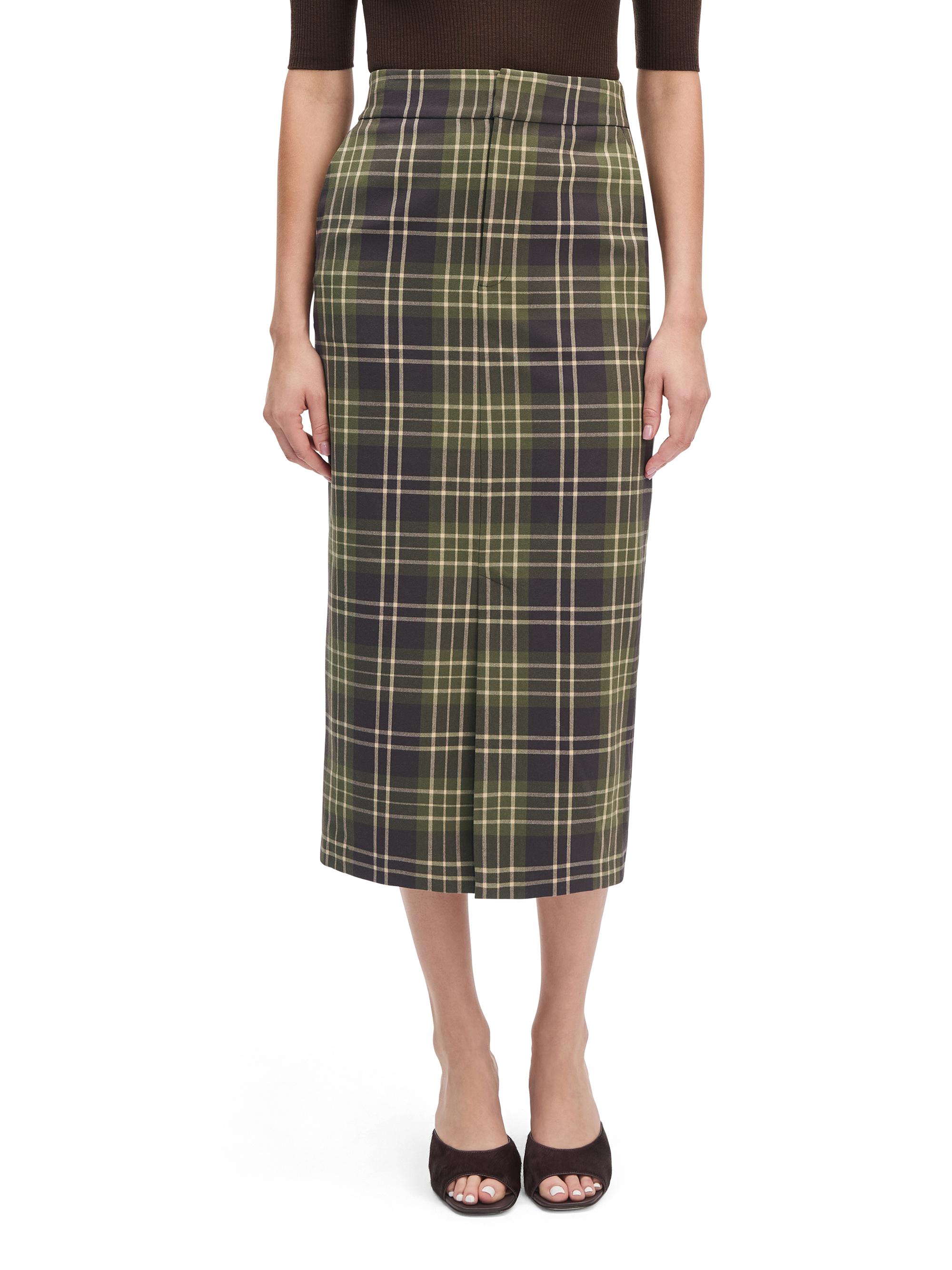 Jupe Plissée Jones New York En Rayonne - Imprimé Jaune Et Marron à Carreaux - Taille 14 - Occasion Très Bon état