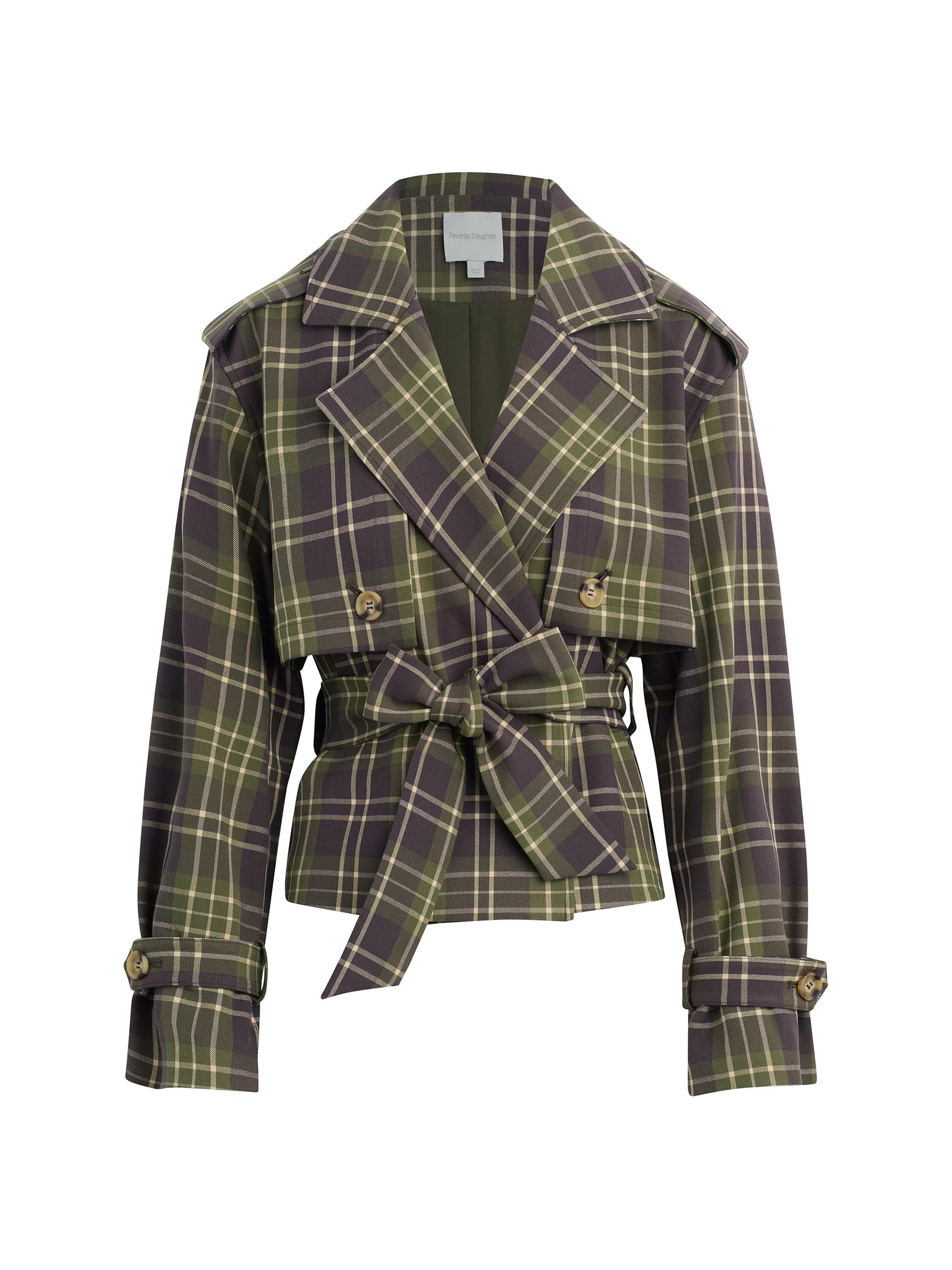 Favorite Daughter Women's Countryside Plaid Cropped Charles Belted Trench Jacket - Countryside Plaid