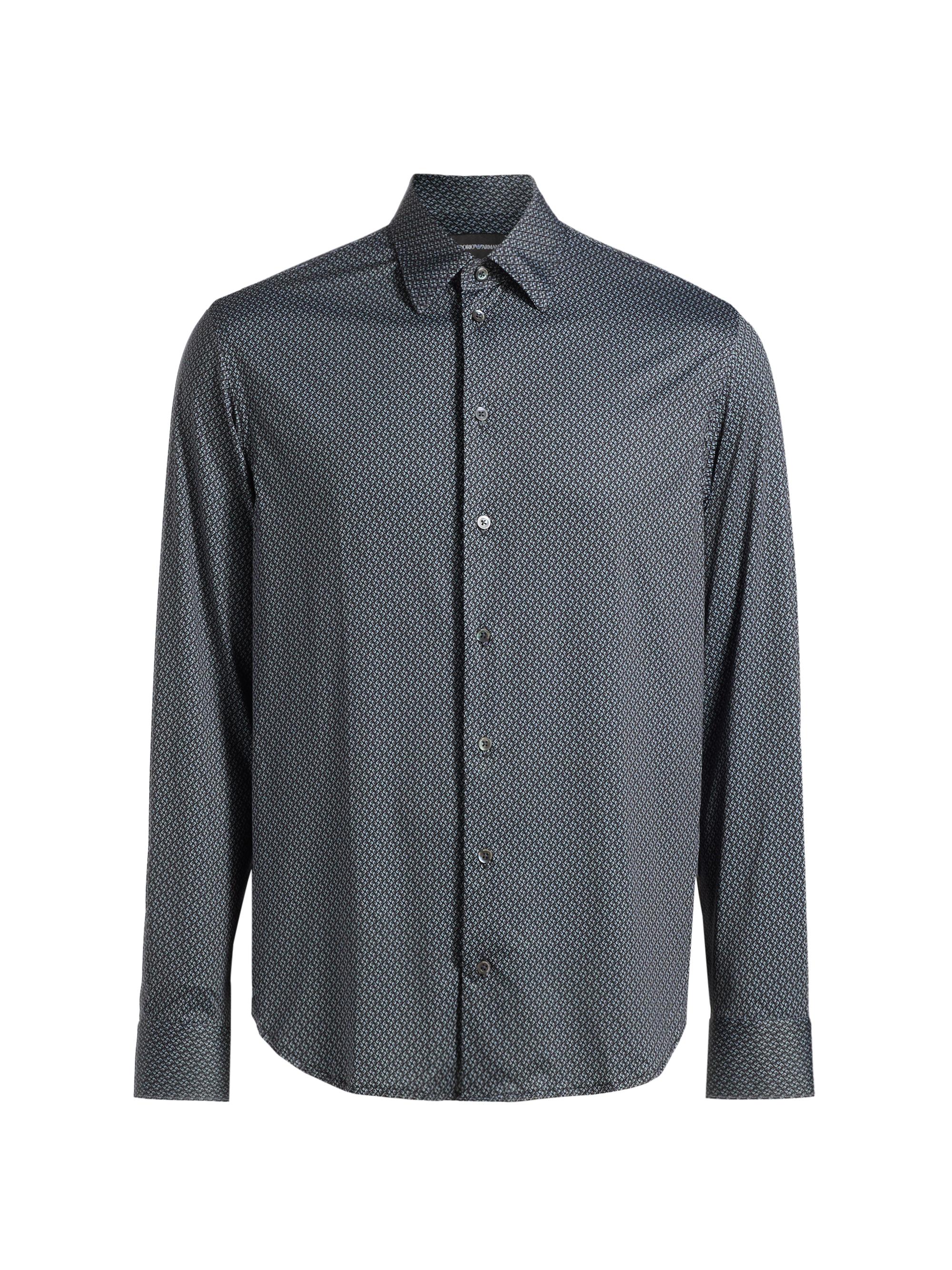 Emporio Armani Men's Printed Woven Long-Sleeve Button-Front Shirt - Blue