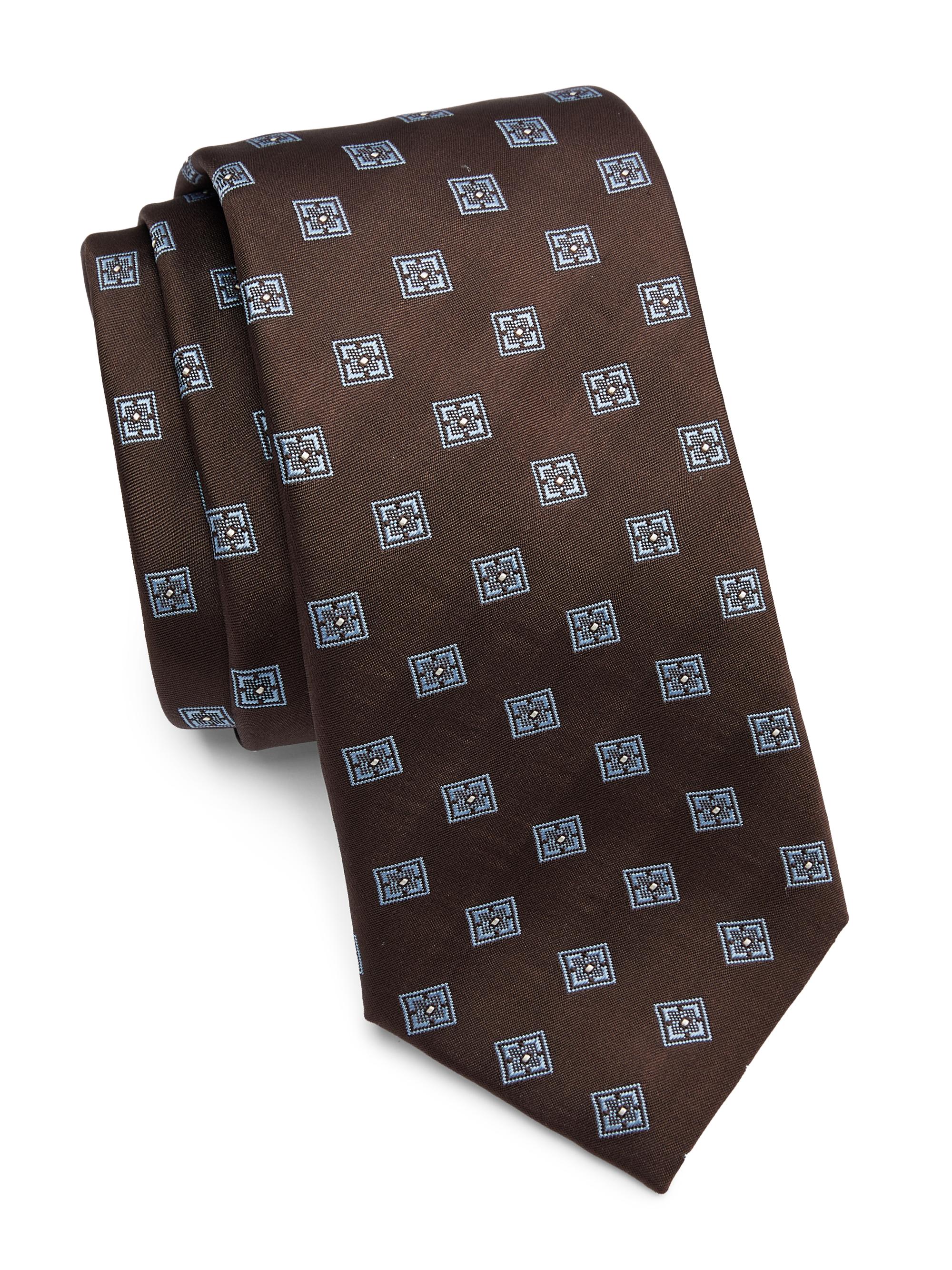 Emporio Armani Men's Square Medallion Woven Silk Tie - Brown