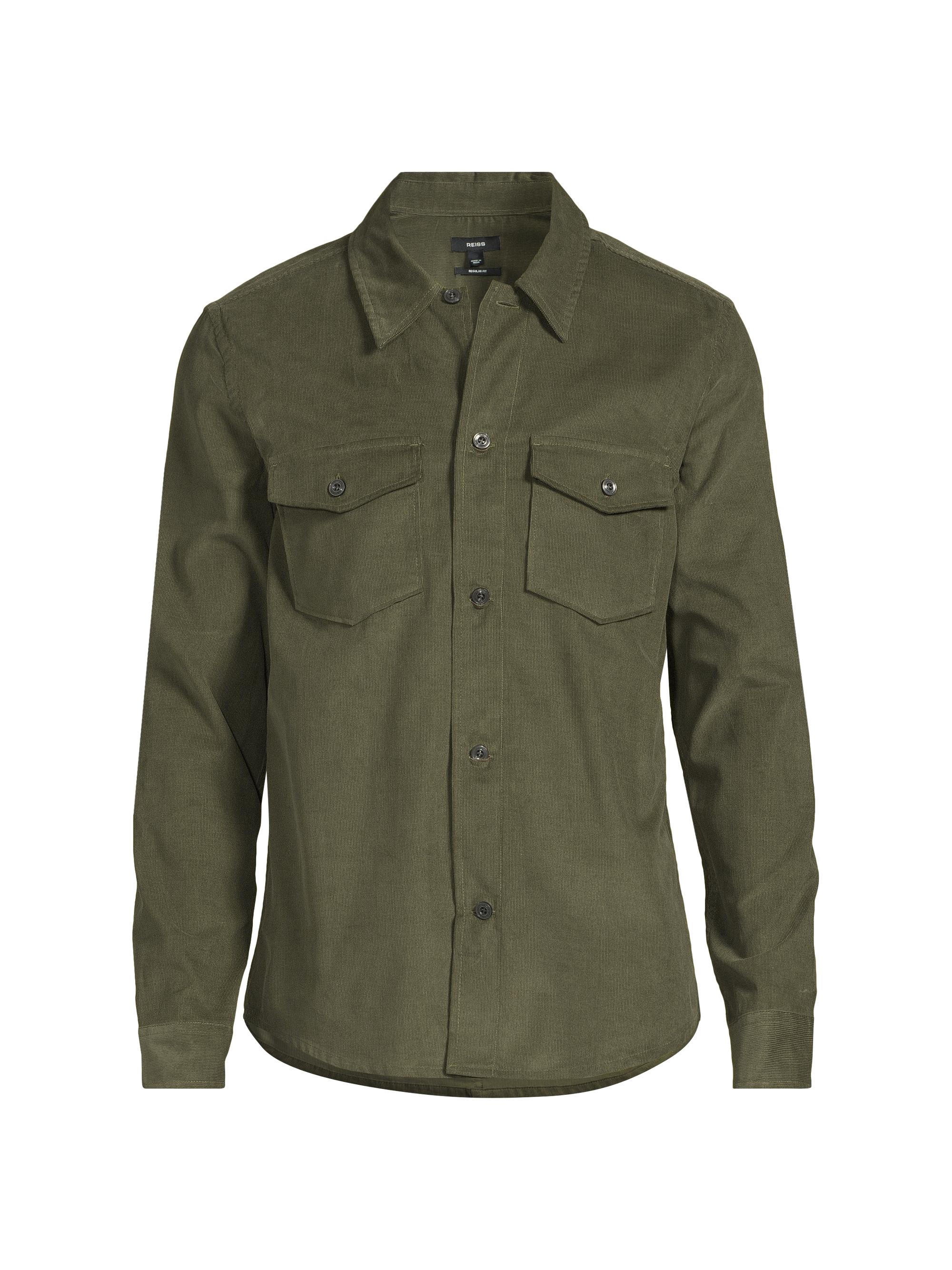 Reiss Men's Kai Cotton Corduroy Overshirt - Khaki Green