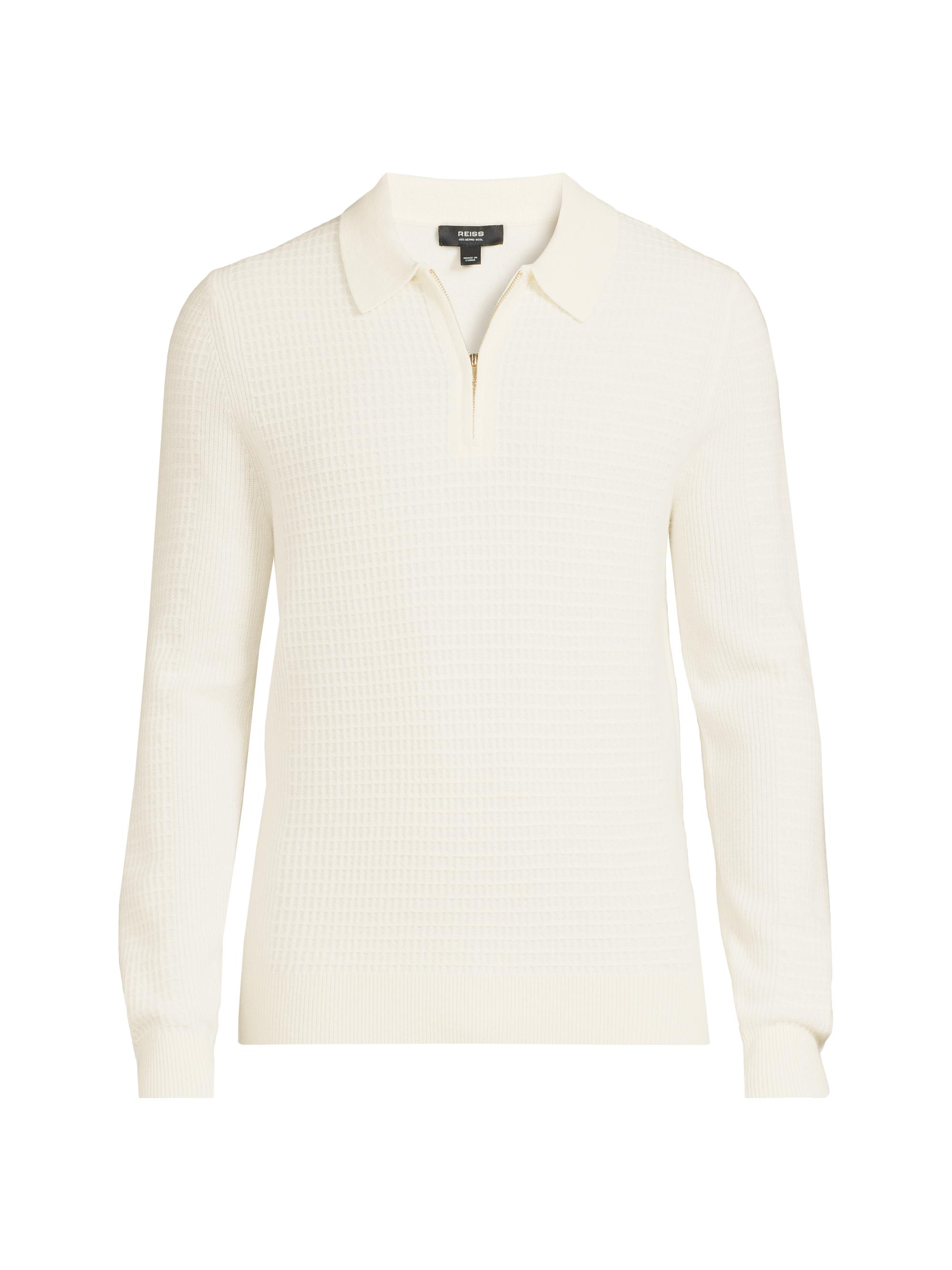 Reiss Men's Hamilton Waffle-Knit Wool Polo Sweater - Off White