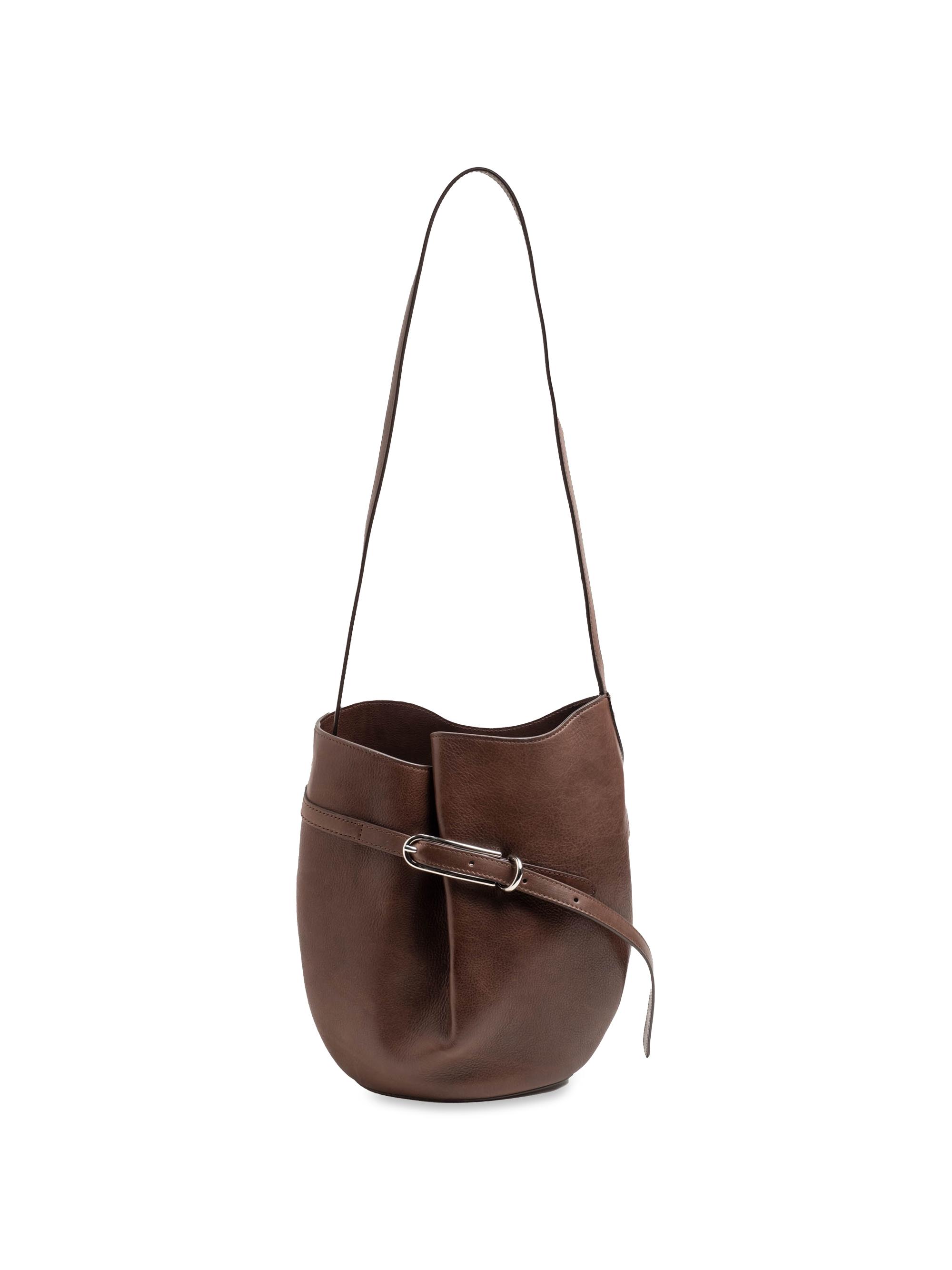 Liffner Women's Belted Leather Bucket Bag - Dark Brown
