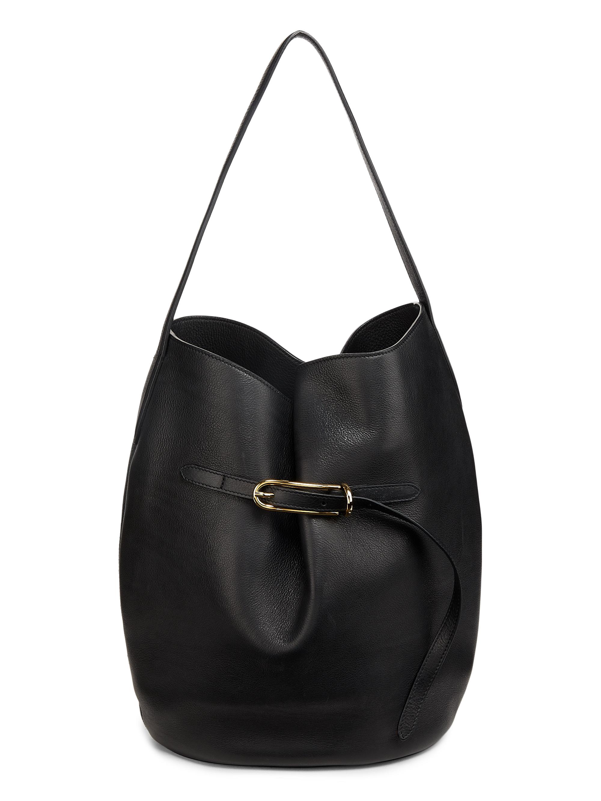 Liffner Women's  Belted Leather Bucket Bag - Black