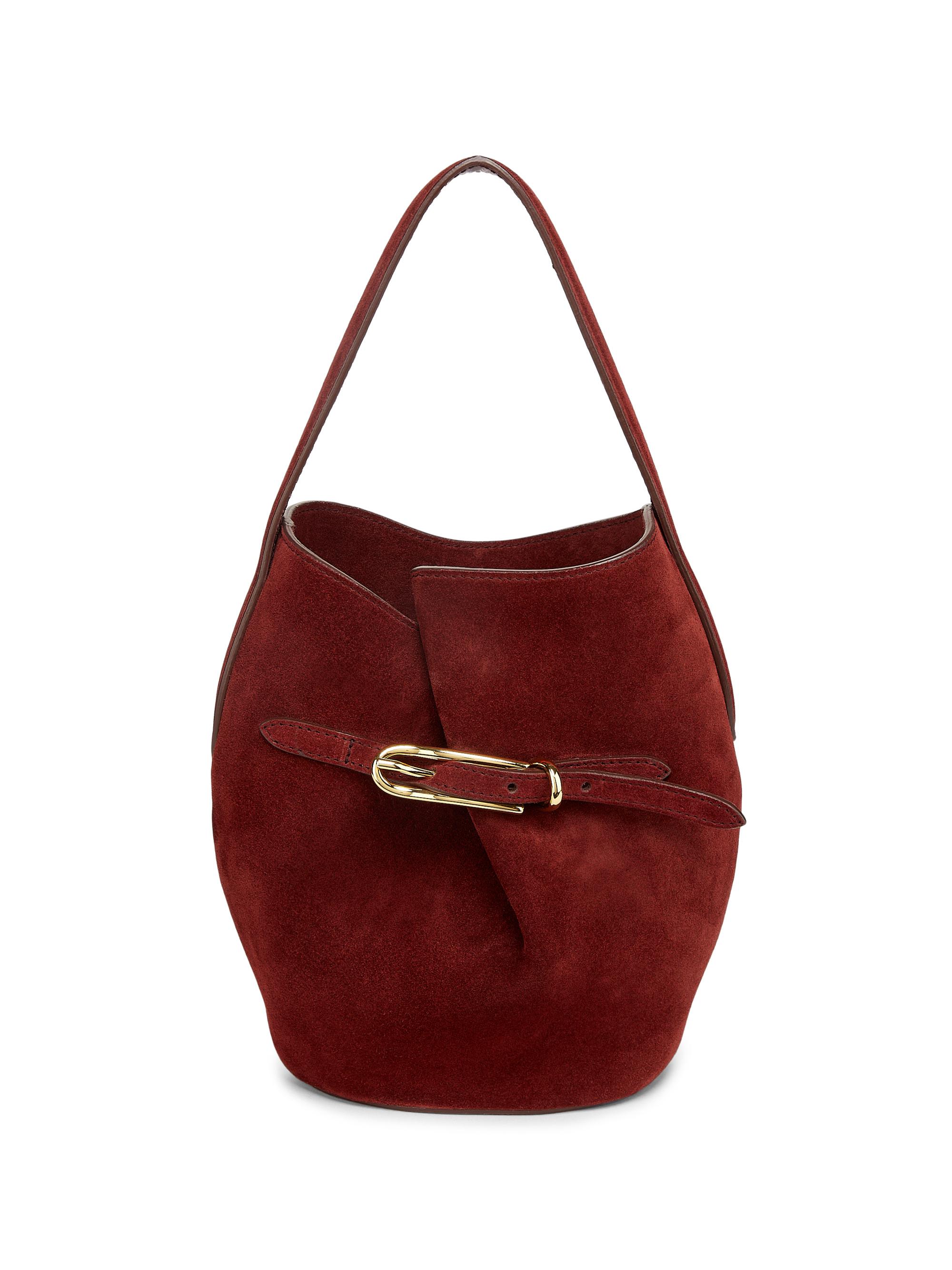 Liffner Women's Mini Belted Suede Bucket Bag - Maroon