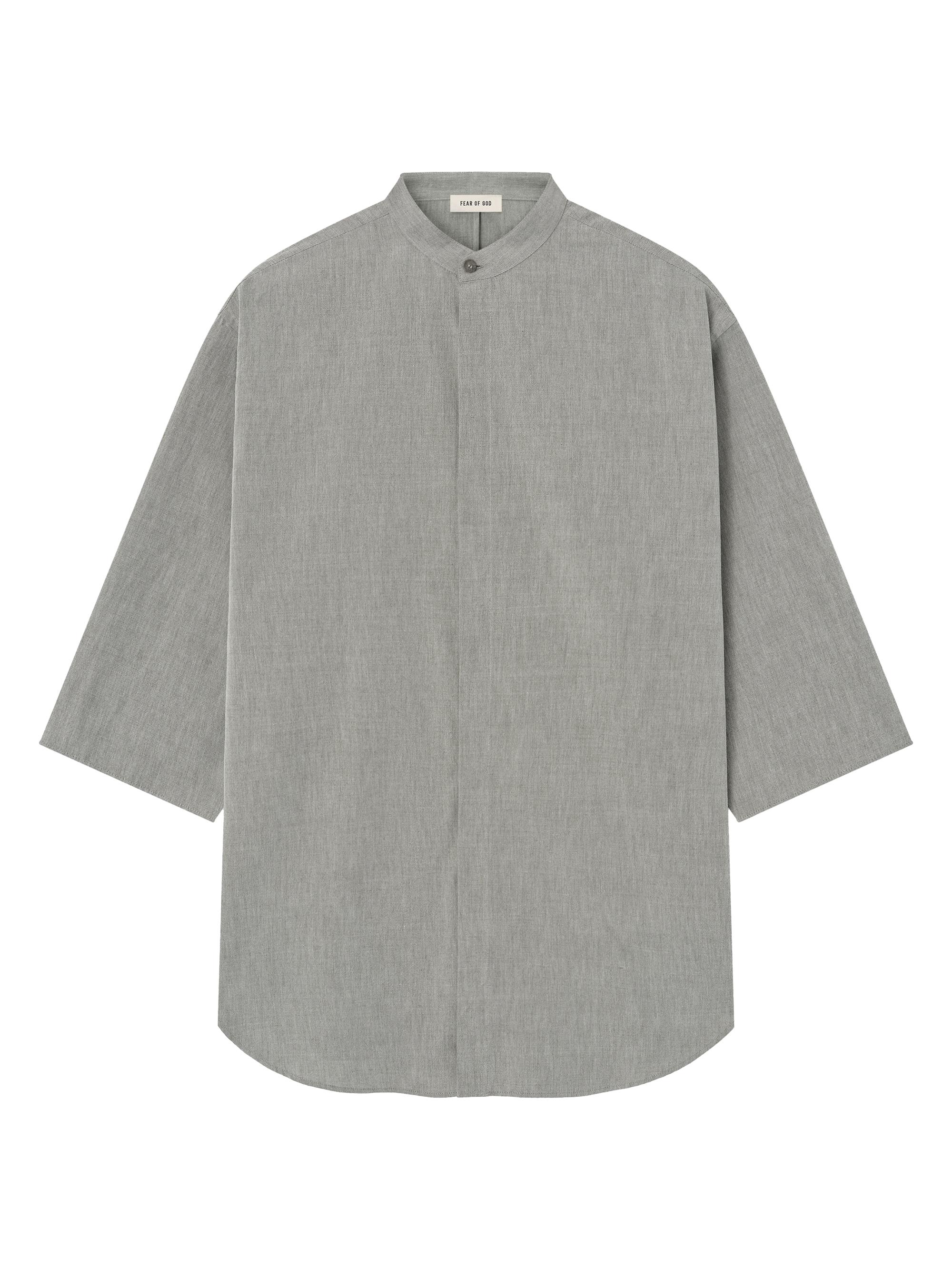 Fear of God Men's Band-Collar Wool Short-Sleeve Shirt - Flint Chevron