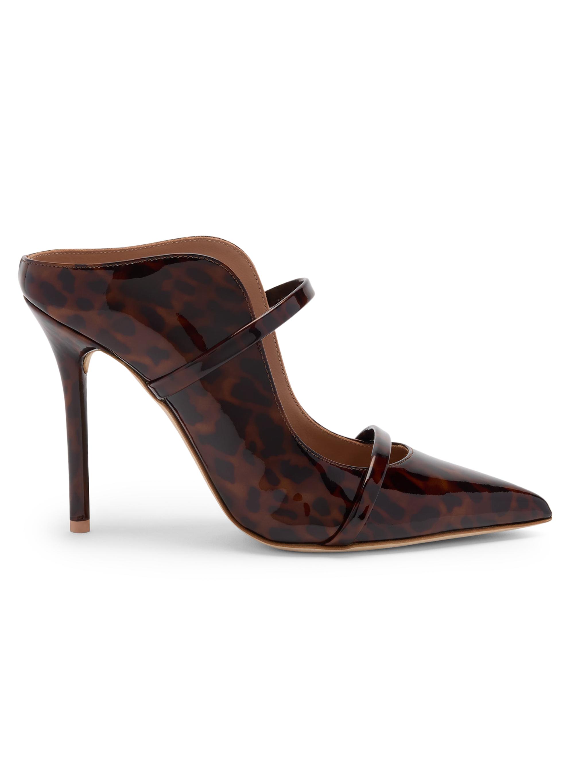 Malone Souliers Women's Maureen 100MM Leopard Patent Leather Mules - Brown Black