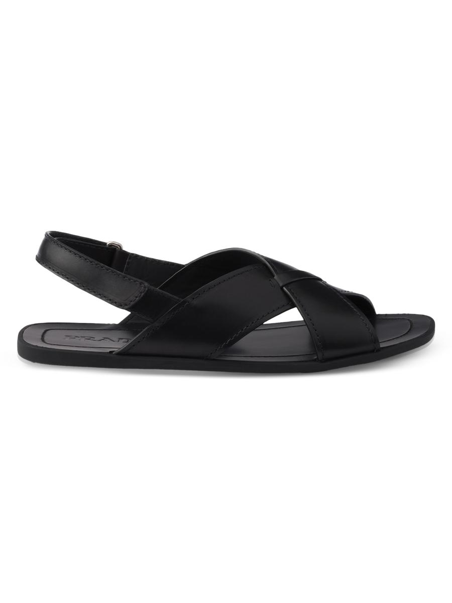 Prada Decò Leather Crisscross Sandals | Saks Fifth Avenue