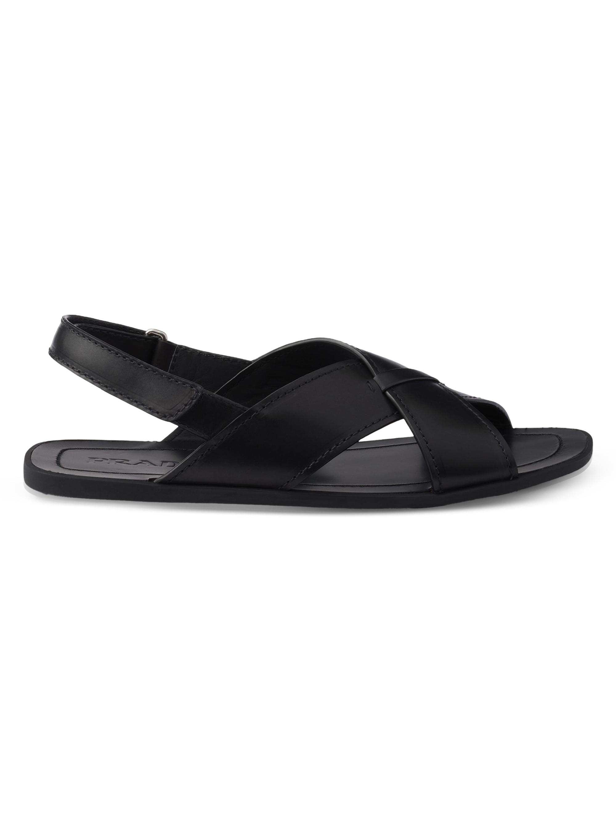 Prada Men's Decò Leather Crisscross Sandals - Black