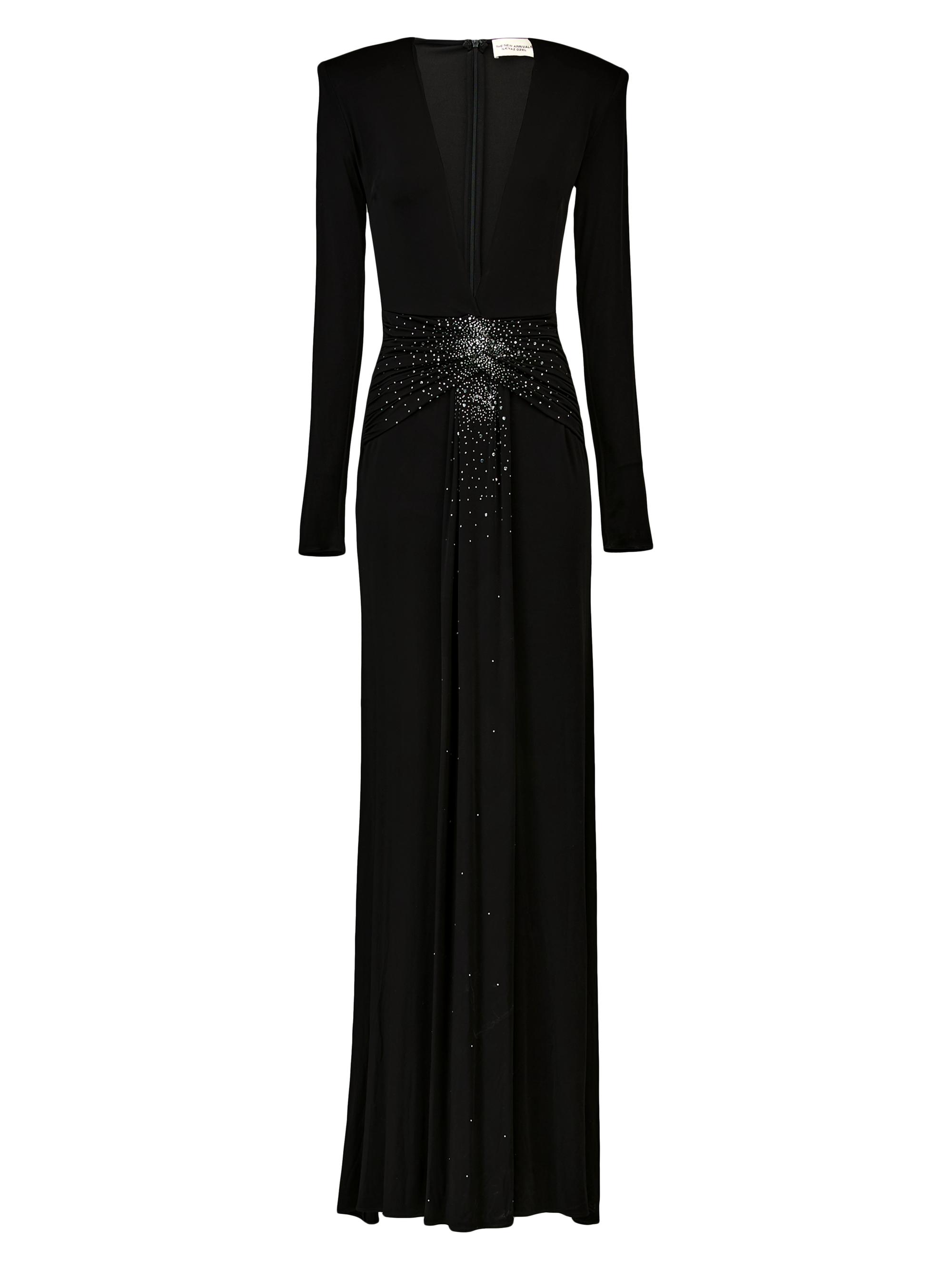 The New Arrivals Ilkyaz Ozel Women's Azure Rhinestone Plunging V-neck Jersey Gown - Magie Noire