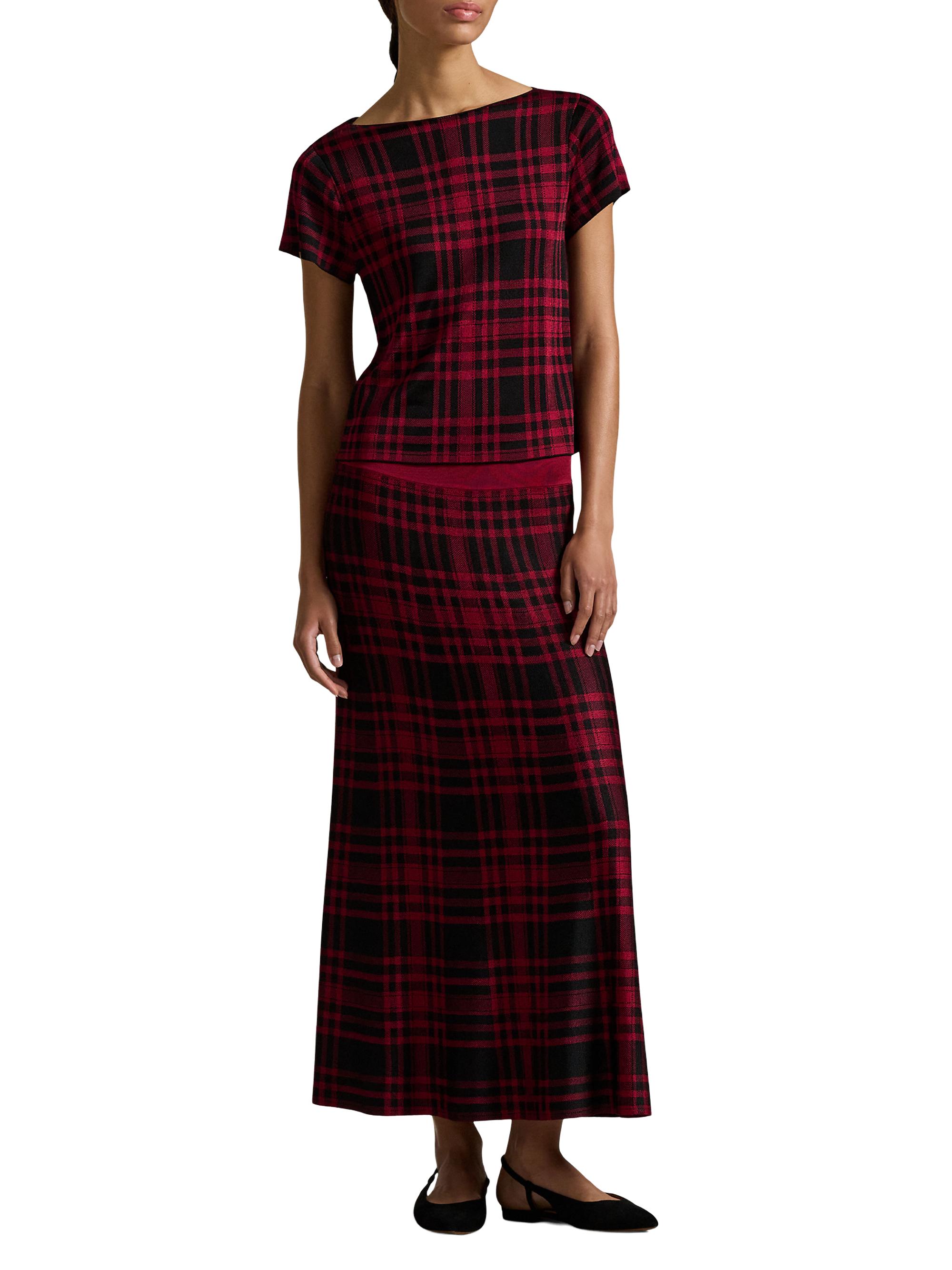 Polo Ralph Lauren Plaid Plaid Stretch Fit & Flare Midi-Skirt