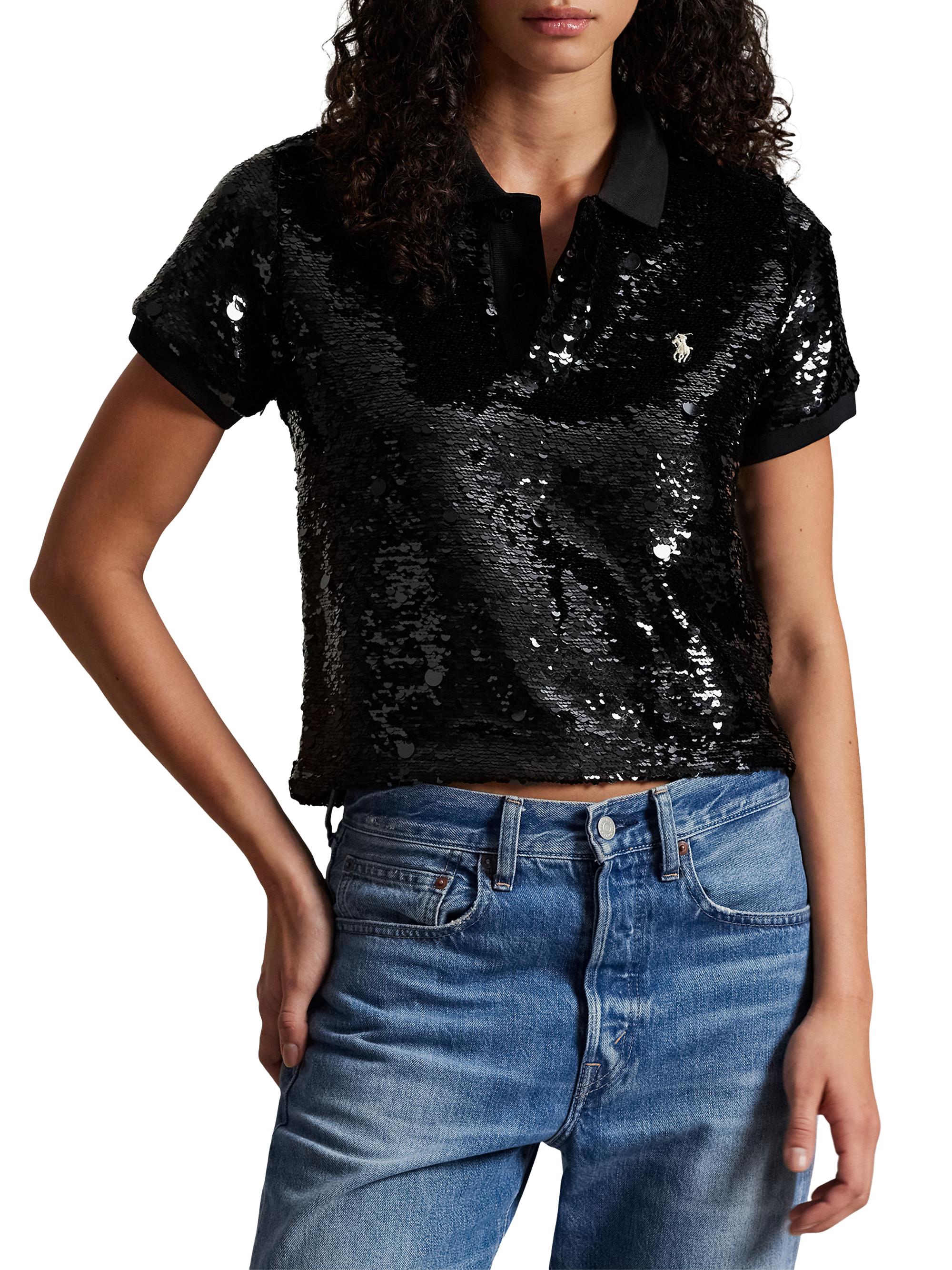 Polo Ralph Lauren Sequined Slim-Fit Polo Top | Saks Fifth Avenue