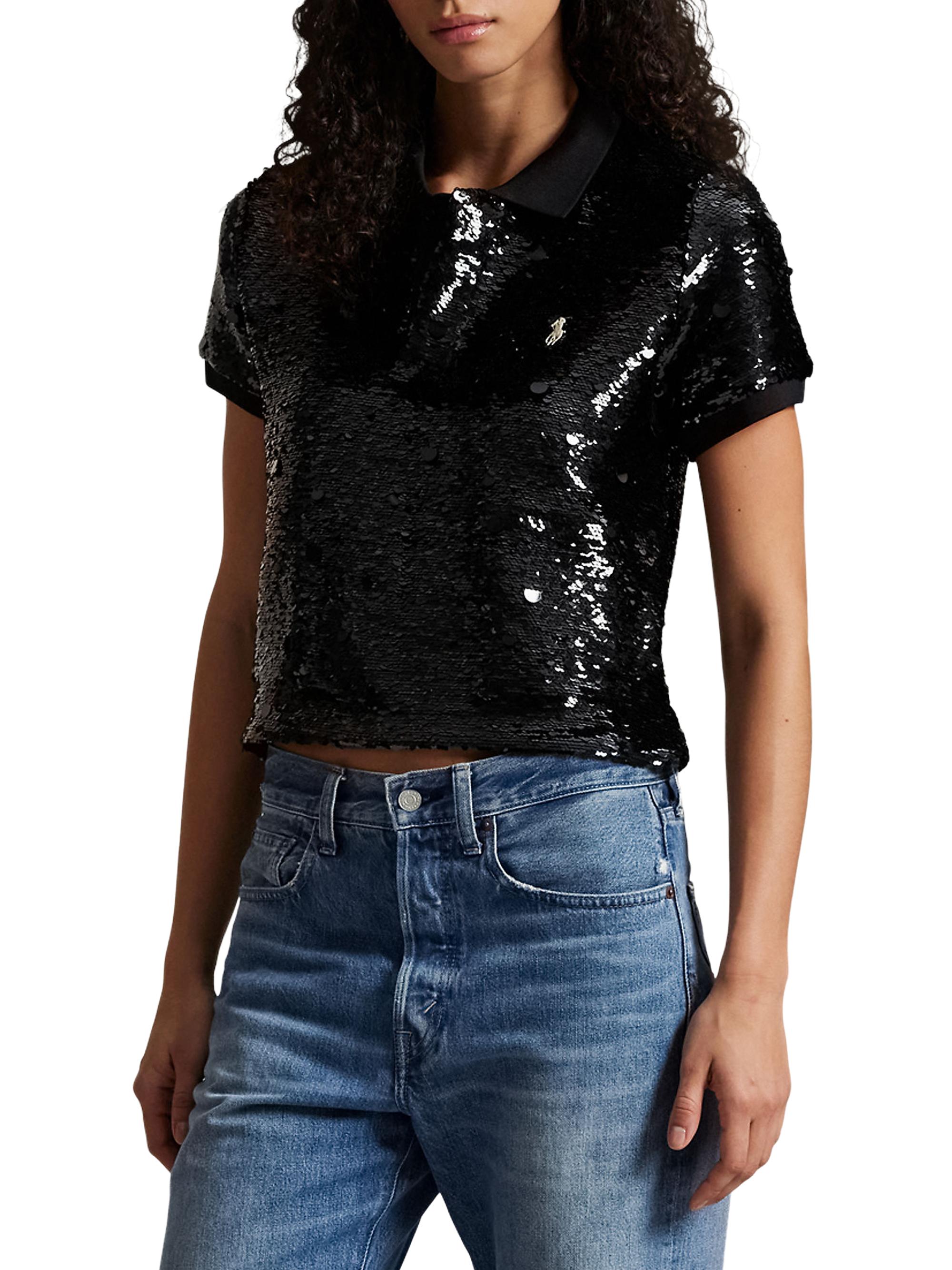 Polo Ralph Lauren Sequined Slim-Fit Polo Top | Saks Fifth Avenue