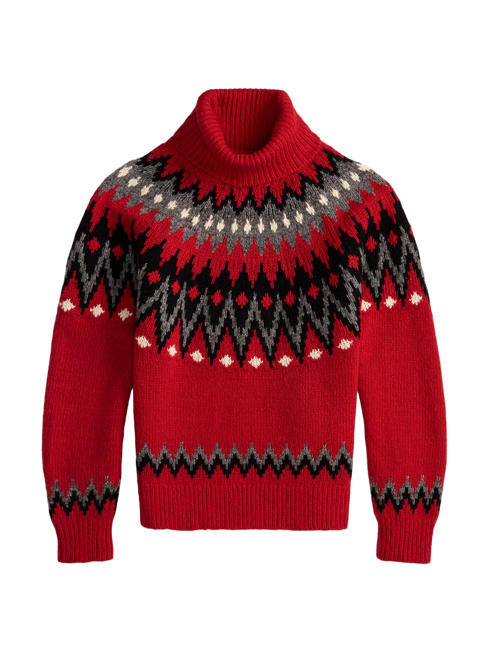 Polo Ralph Lauren Women's Zigzag Wool-Blend Turtleneck Sweater - Fireside Red Multi