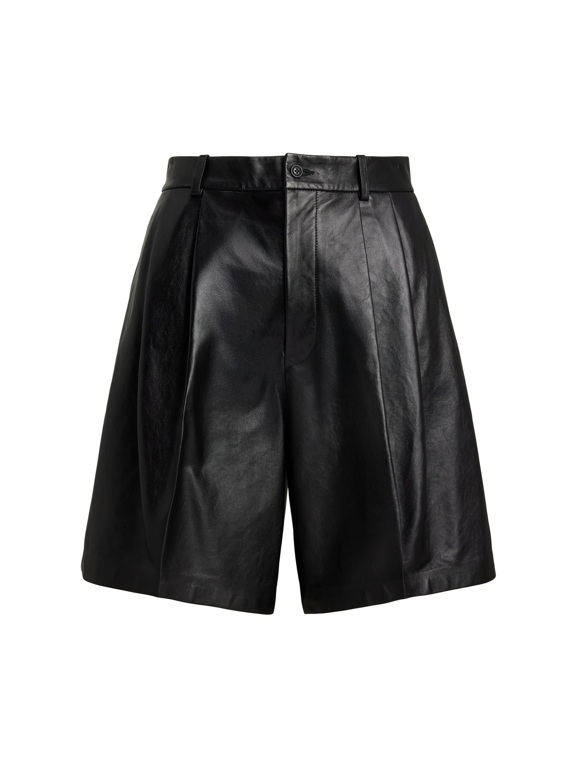 Polo Ralph Lauren Women's Leather Pleated Bermuda Shorts - Black