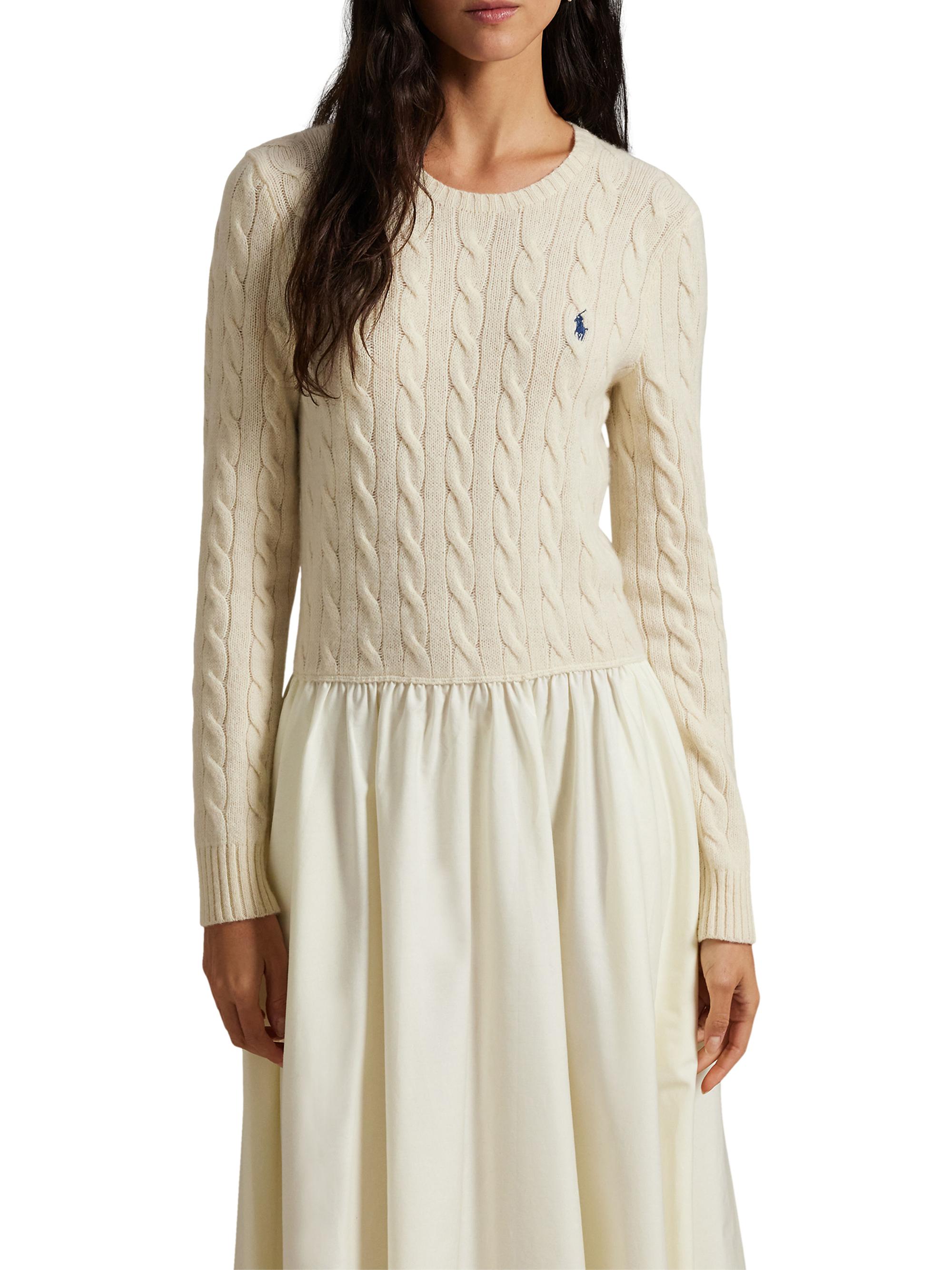 Polo Ralph Lauren Cable-Knit Mixed-Media Midi-Dress | Saks Fifth
