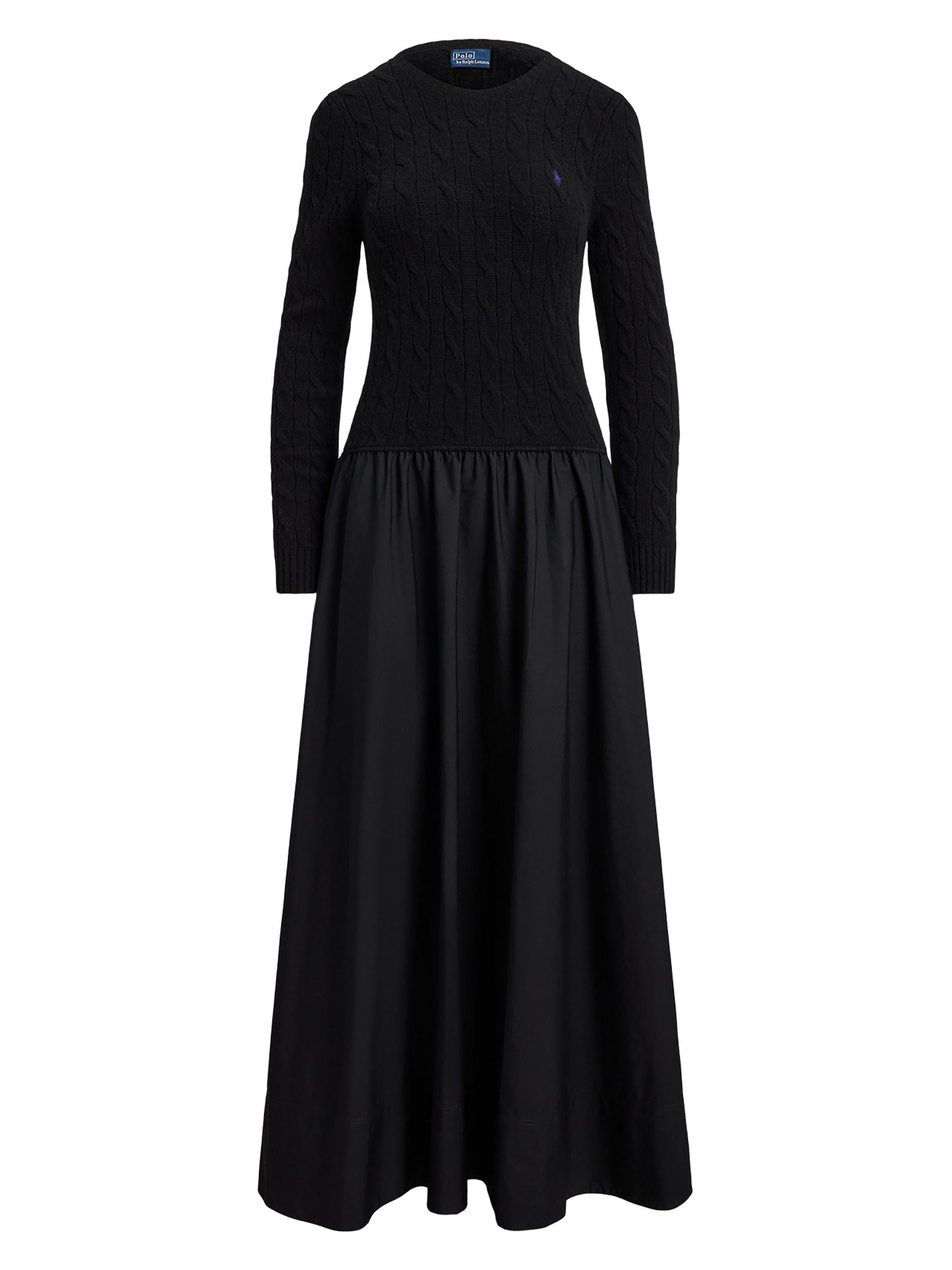 Polo Ralph Lauren Women's Cable-Knit Mixed-Media Midi-Dress - Polo Black
