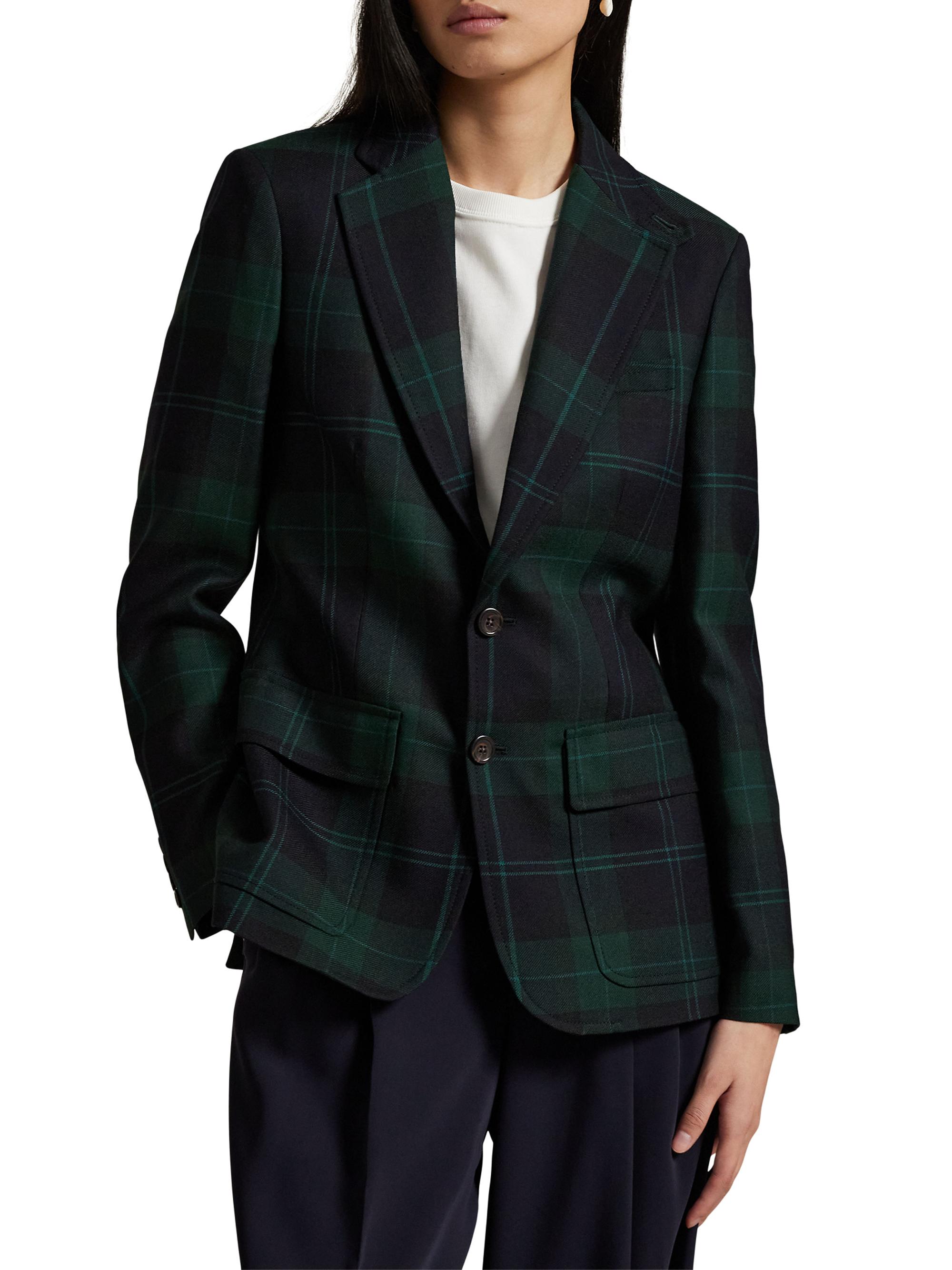 Polo Ralph Lauren Women's Plaid Wool Blazer - Green Navy Multi Tartan