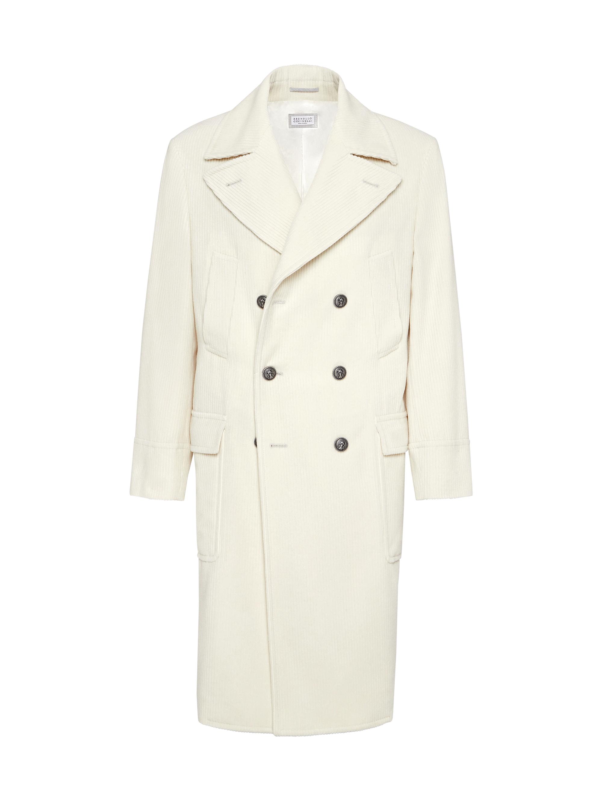 Brunello Cucinelli Men's Cashmere Wide Wale Corduroy One and a Half Breasted Coat - Ecru