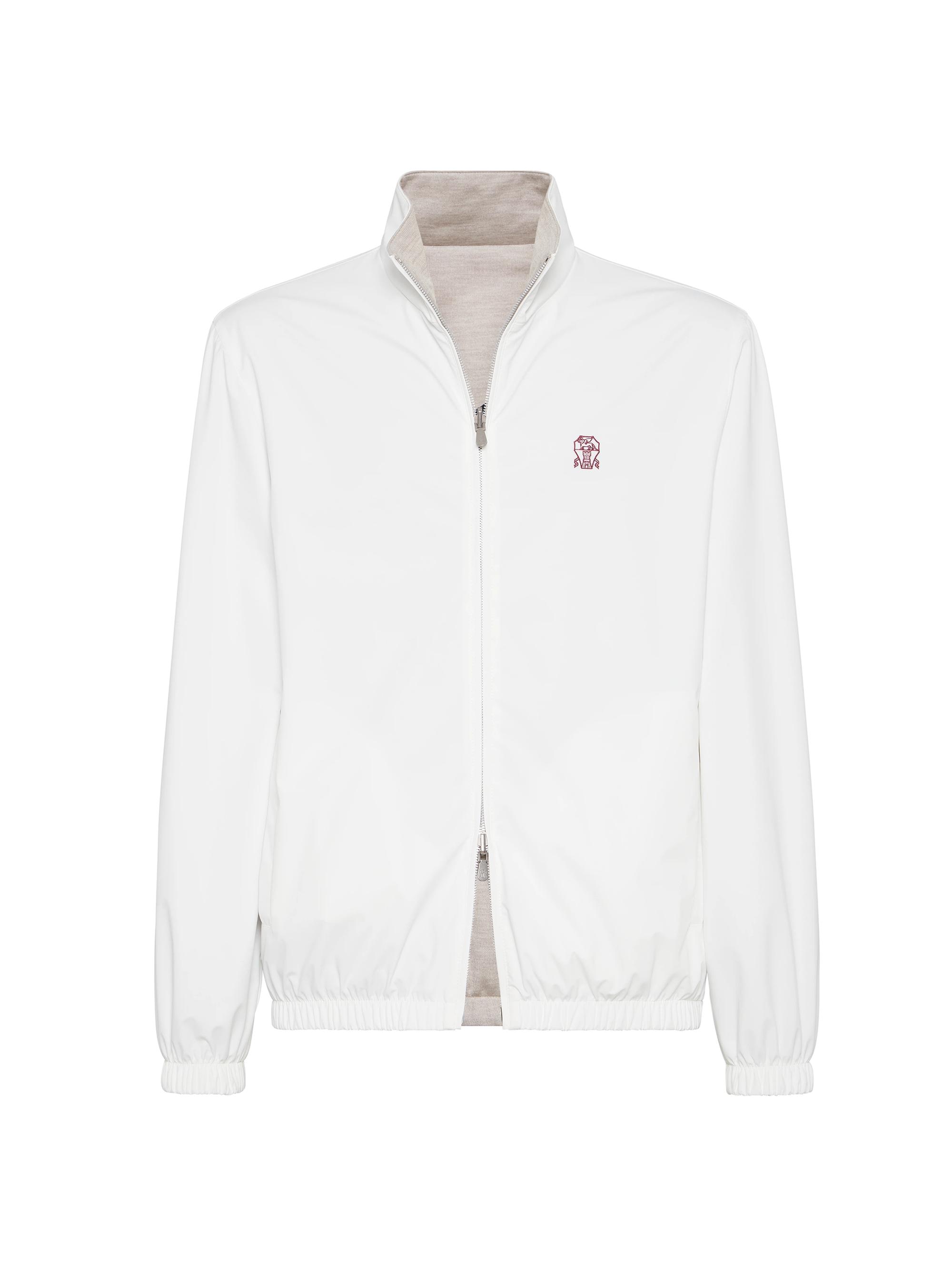 Brunello Cucinelli Men's Bonded Nylon Reversible Outerwear Jacket with Logo - White