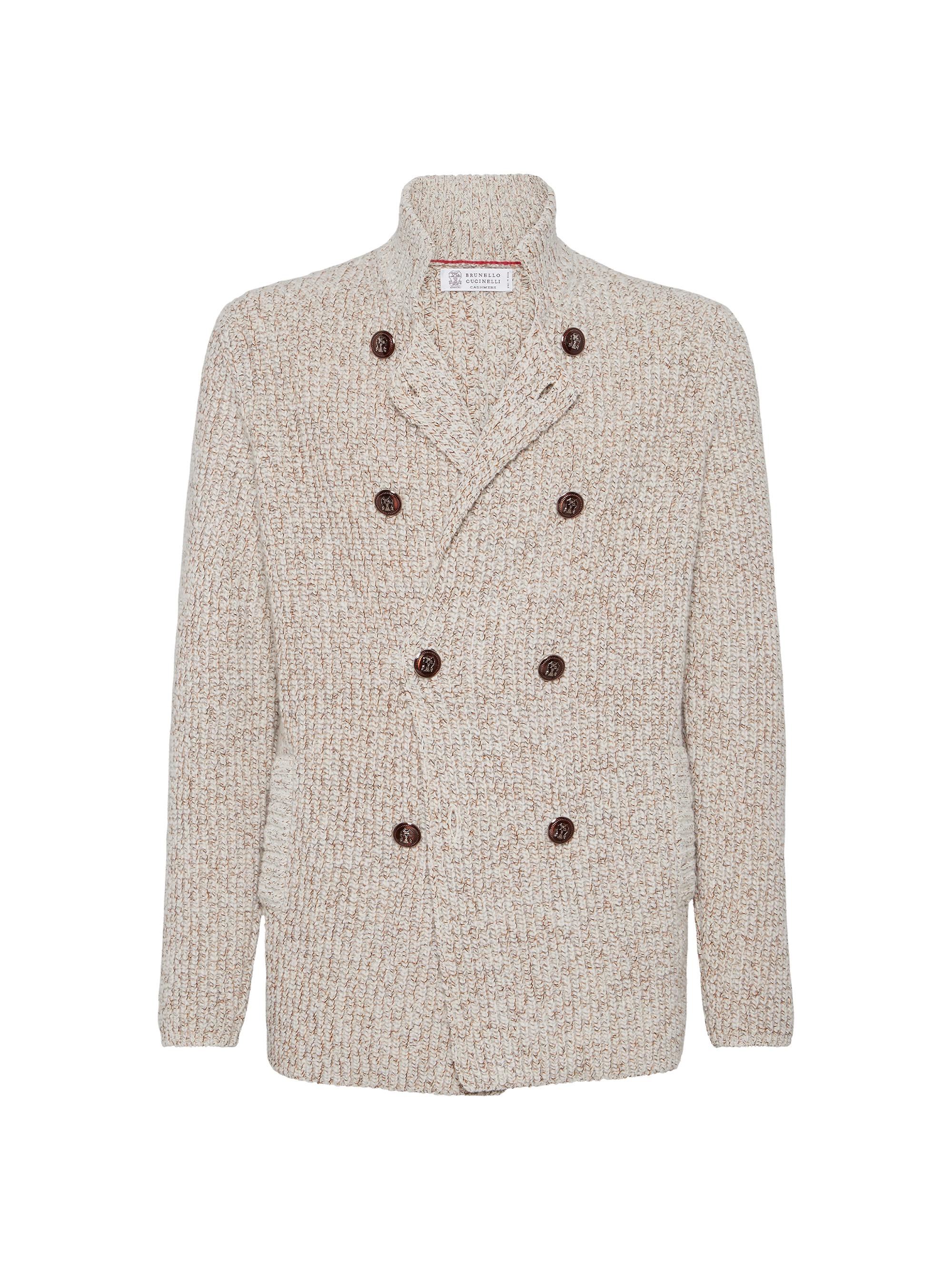 Brunello Cucinelli Men's Half English Rib One and a Half Breasted Cardigan - Ecru