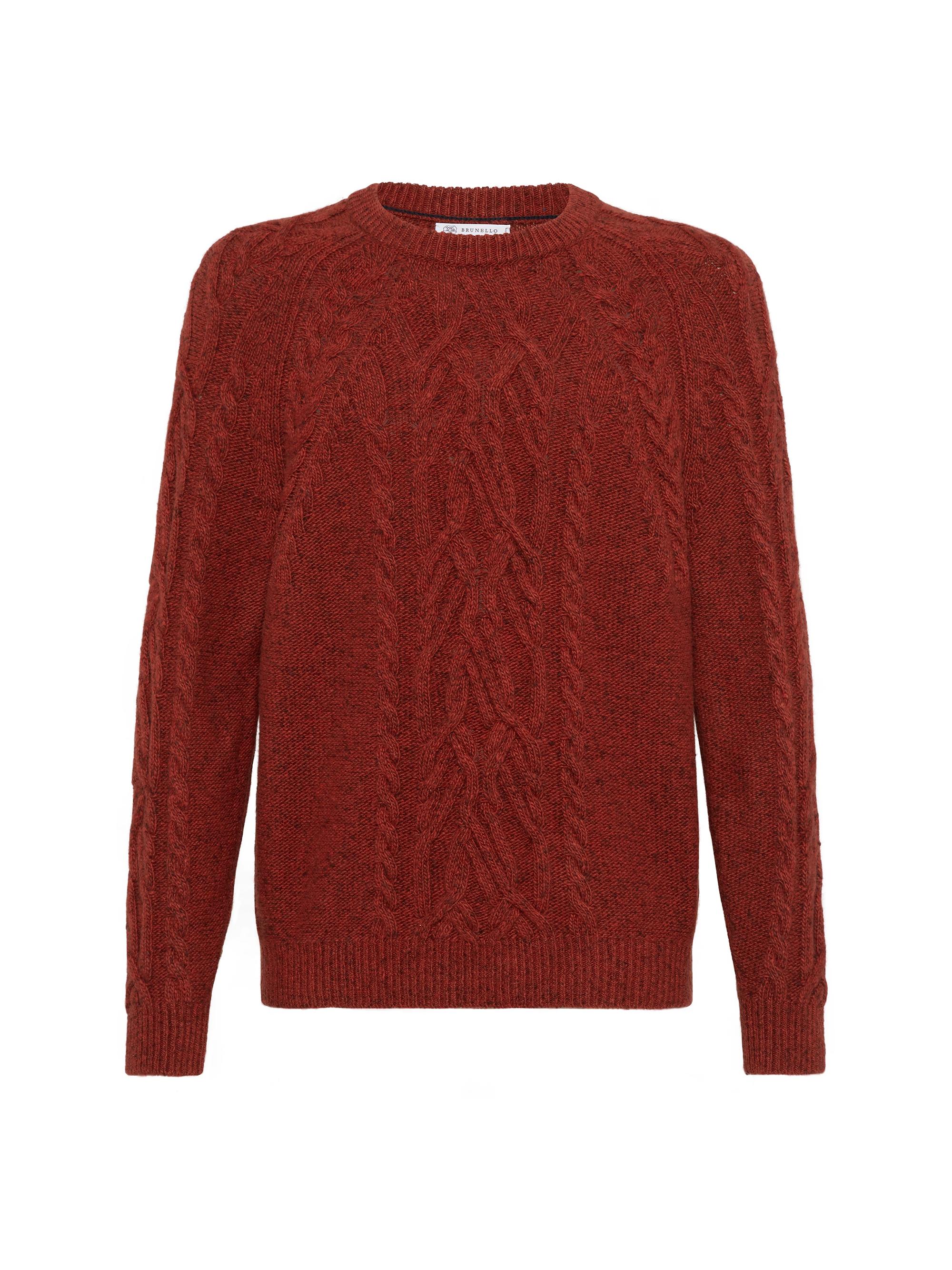 Brunello Cucinelli Men's Flecked Cashmere Wide Cable Knit Sweater - Red