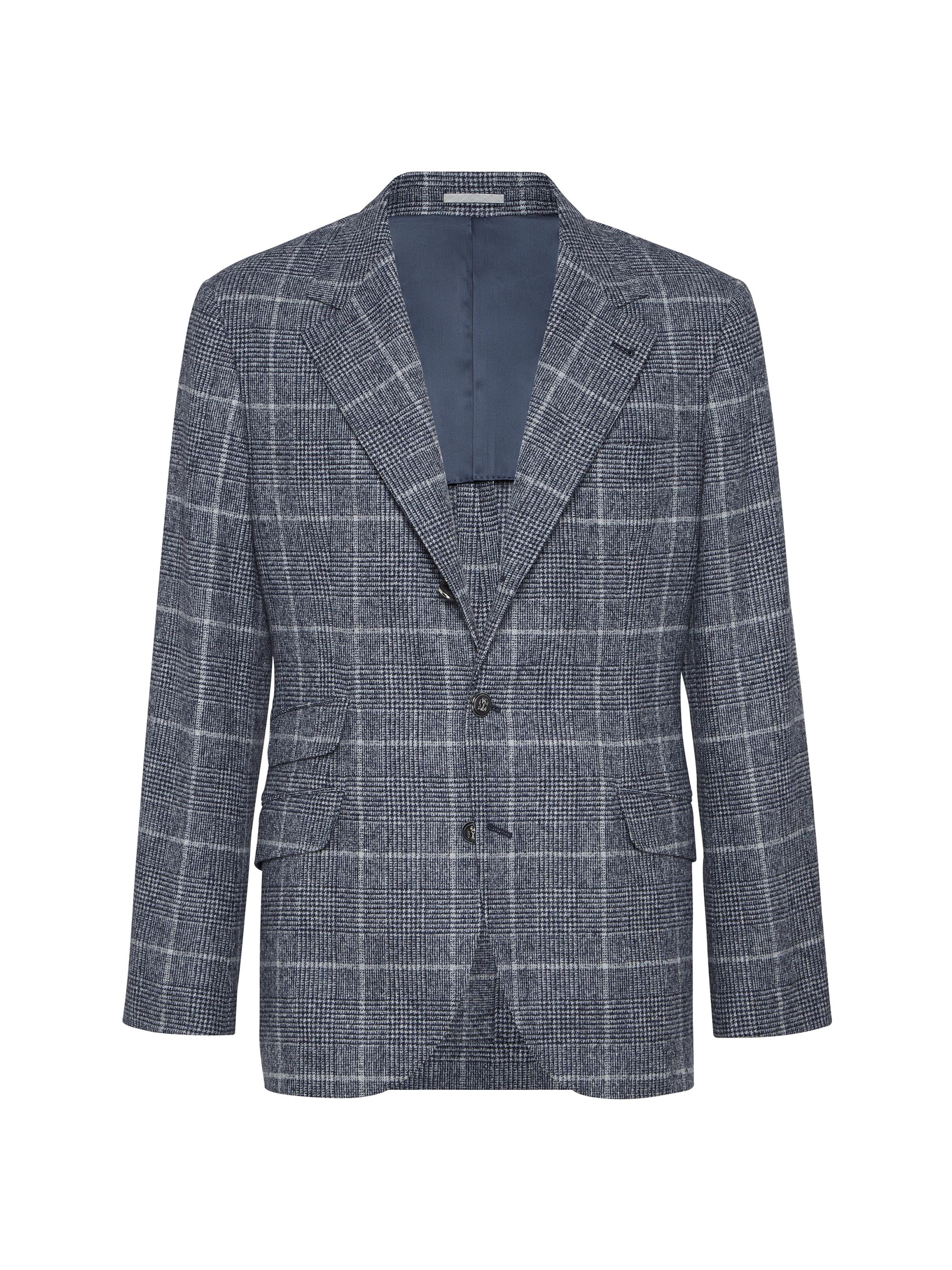 Brunello Cucinelli Men's Prince of Wales Deconstructed Cavallo Blazer with Metal Buttons - Denim