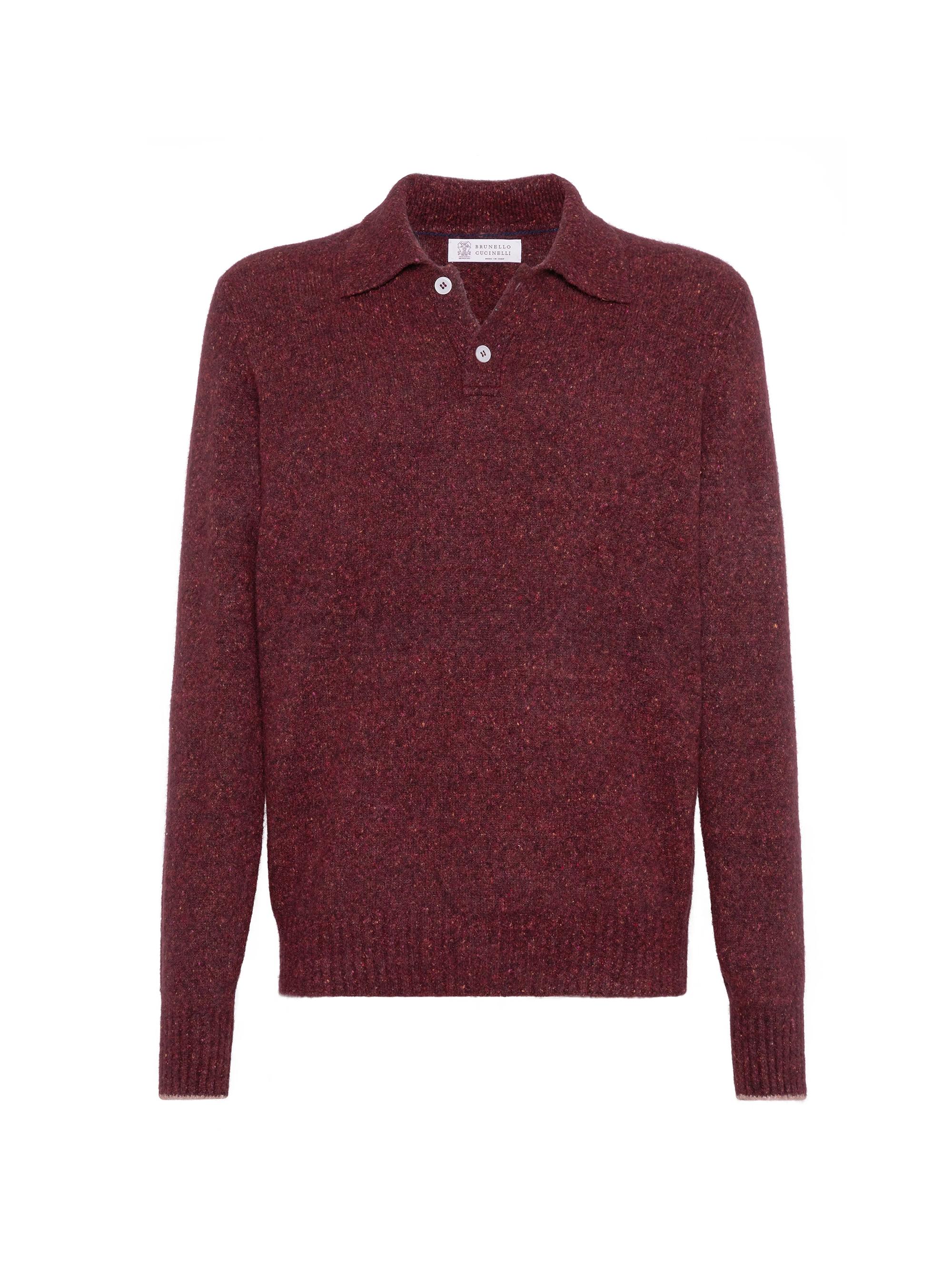 Brunello Cucinelli Men's Flecked Alpaca, Wool, Silk and Cotton Knit Polo Shirt - Amaranth Red