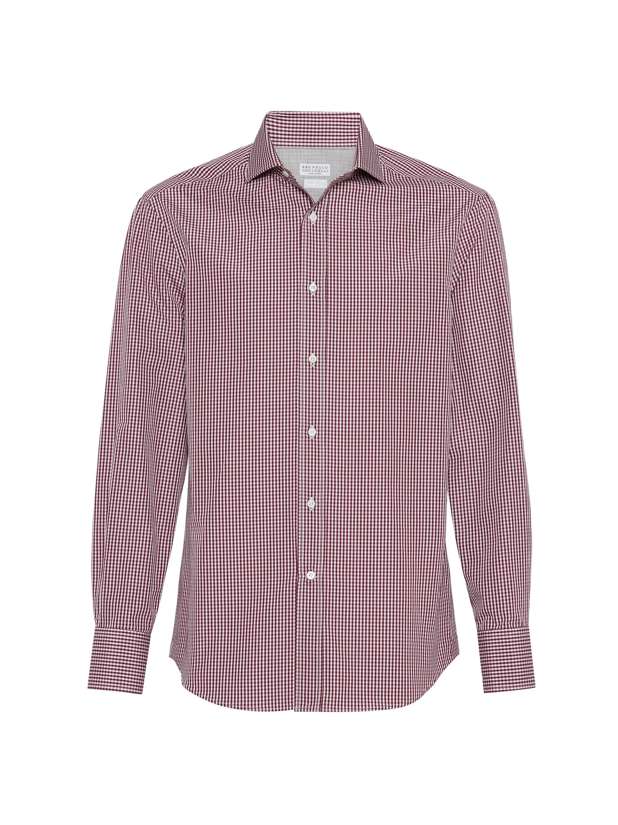 Brunello Cucinelli Men's Checked Cotton Slim Fit Shirt with Spread Collar - Amaranth Red