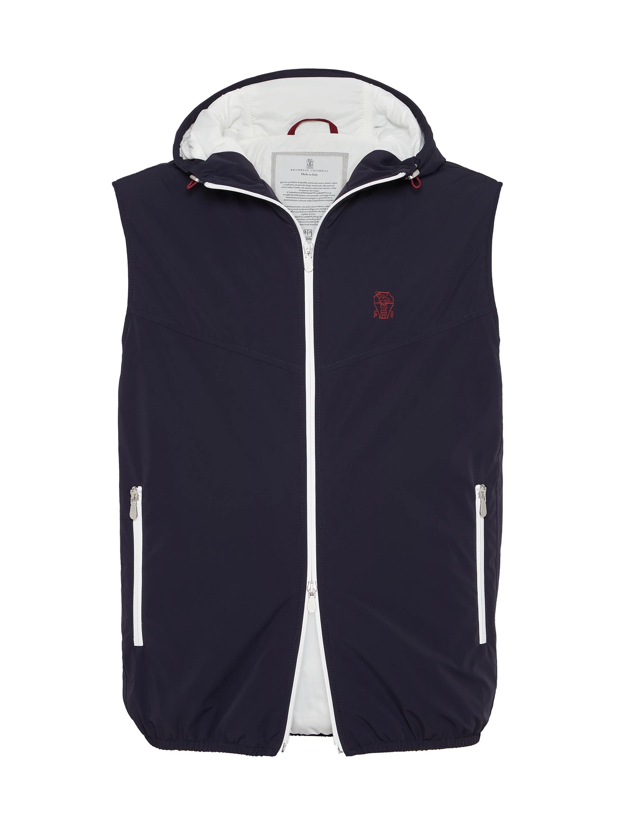Brunello Cucinelli Men's Bonded Nylon Hooded Vest with Thermore Padding - Navy Blue