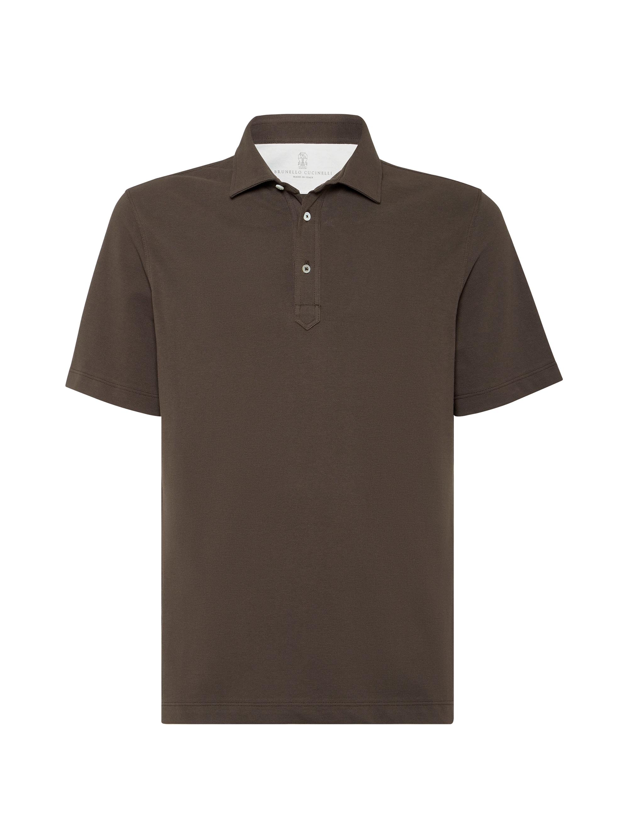 Brunello Cucinelli Men's Cotton Piqué Polo Shirt with Collar - Brown