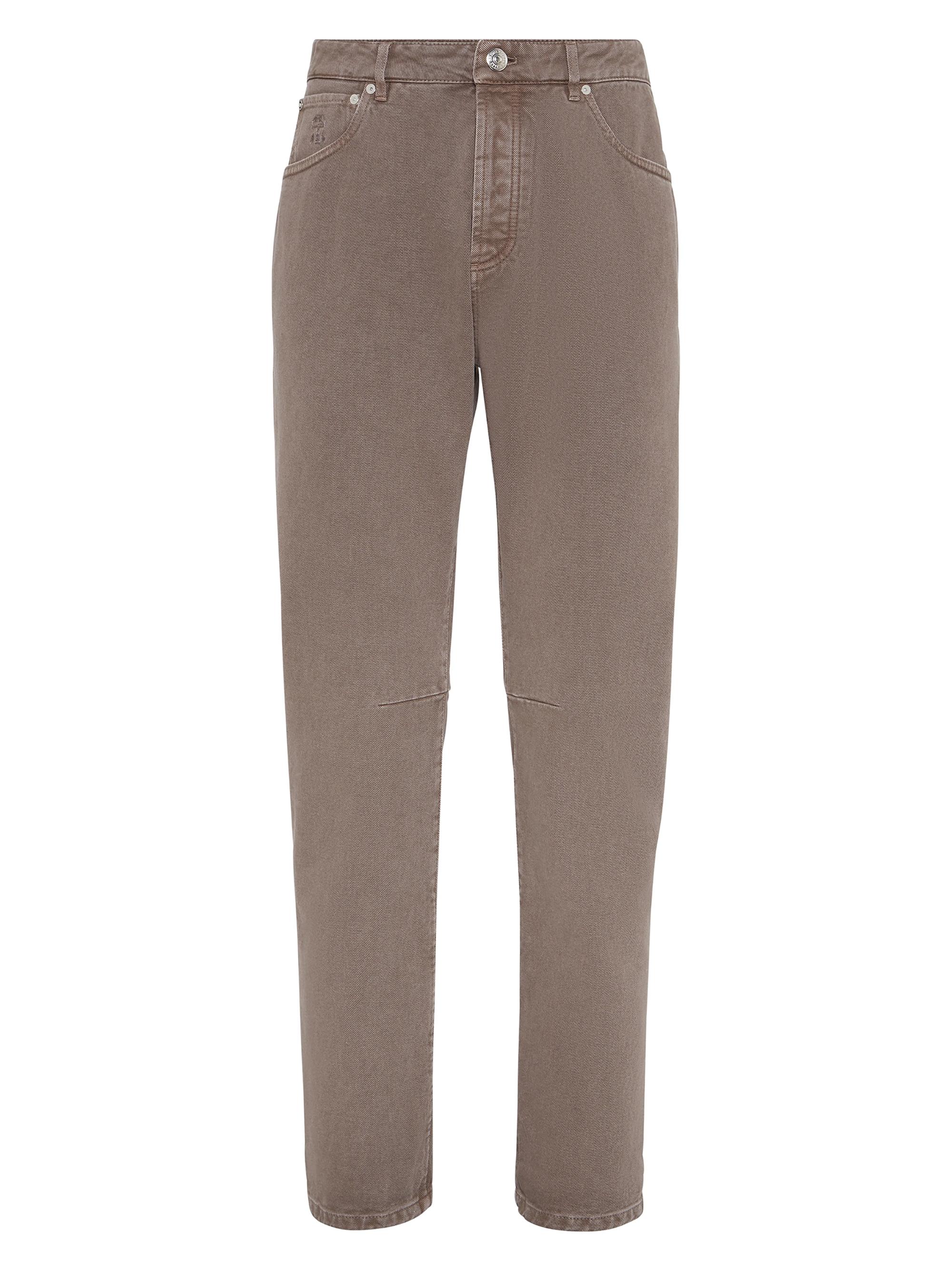 Brunello Cucinelli Men's Garment Dyed Leisure Fit Five Pocket Jeans - Dove Grey