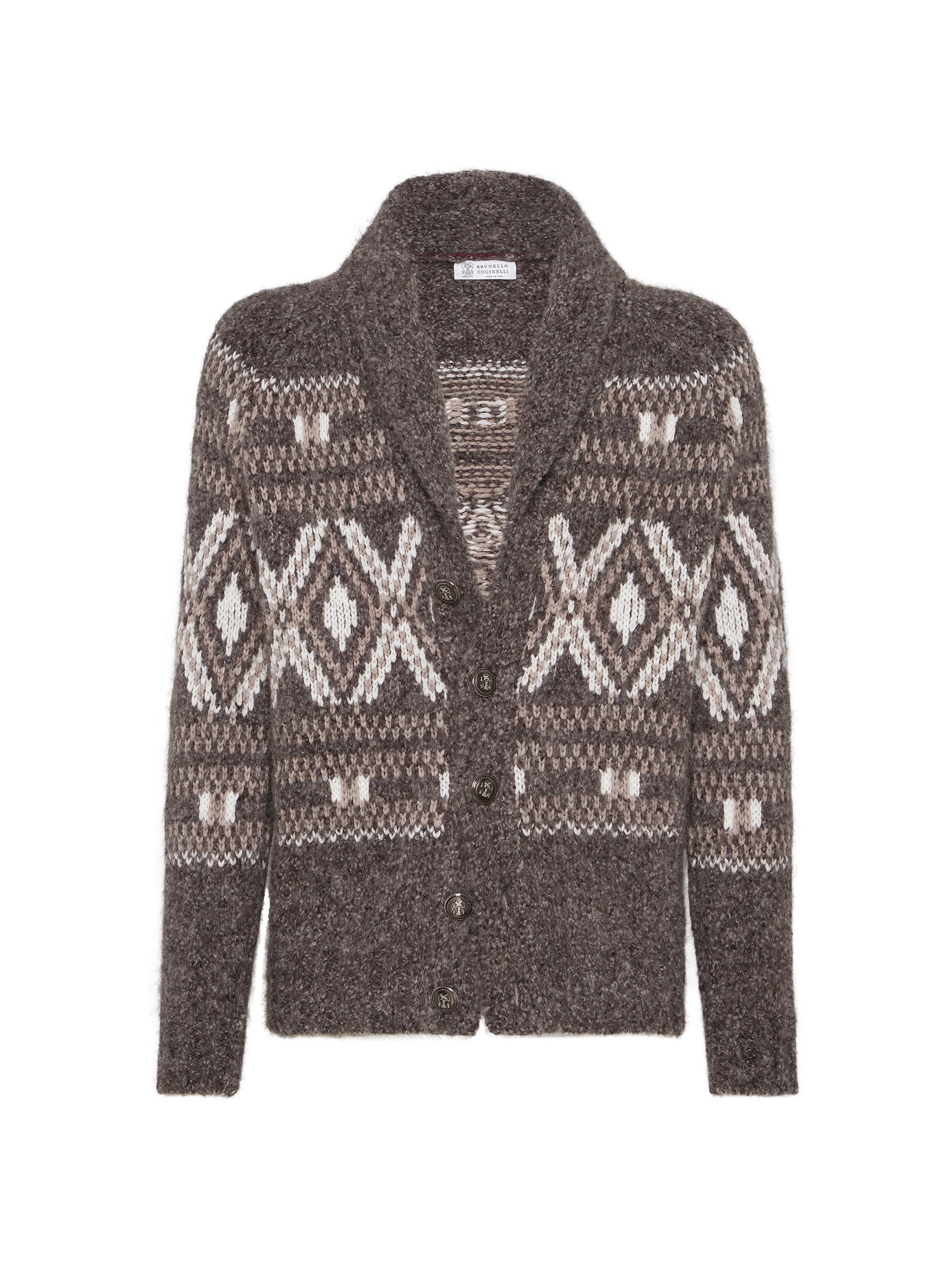 Brunello Cucinelli Men's Alpaca, Virgin Wool and Cashmere Geometric Jacquard Cardigan - Brown