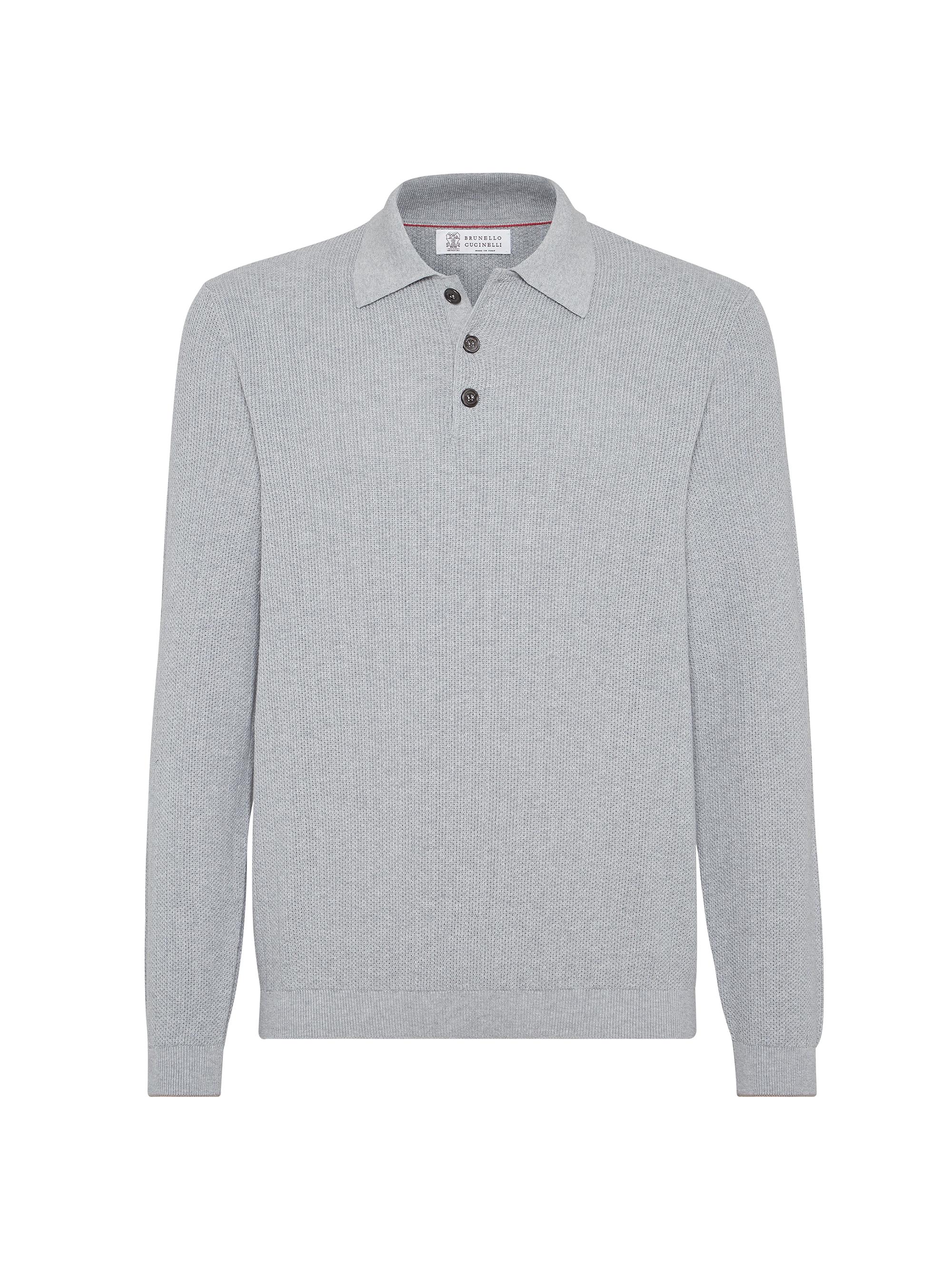 Brunello Cucinelli Men's Honeycomb Stitch Rib Knit Polo Shirt - Grey