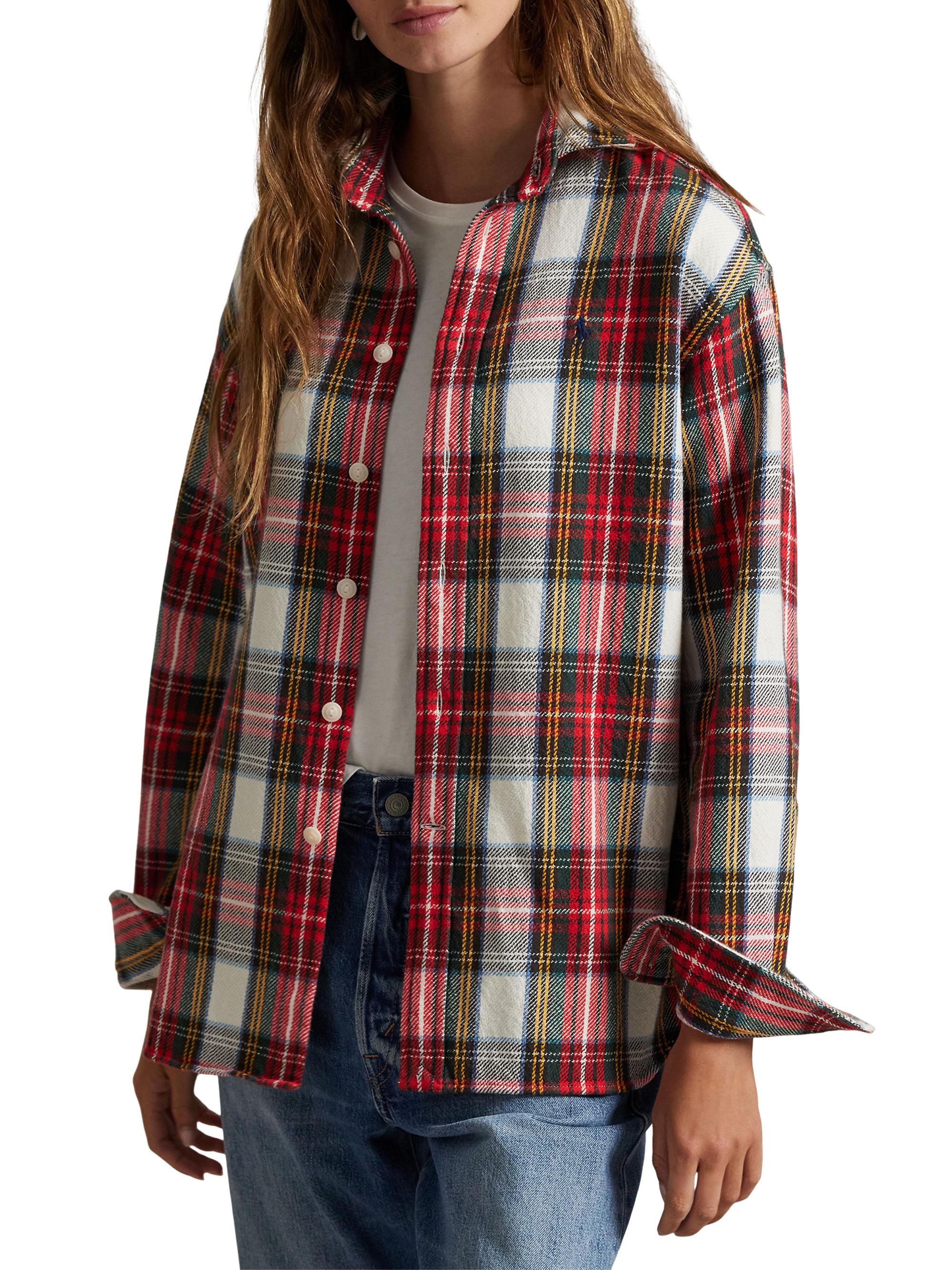 Polo Ralph Lauren Women's Plaid Button-Front Cotton Flannel Shirt - Red Cream