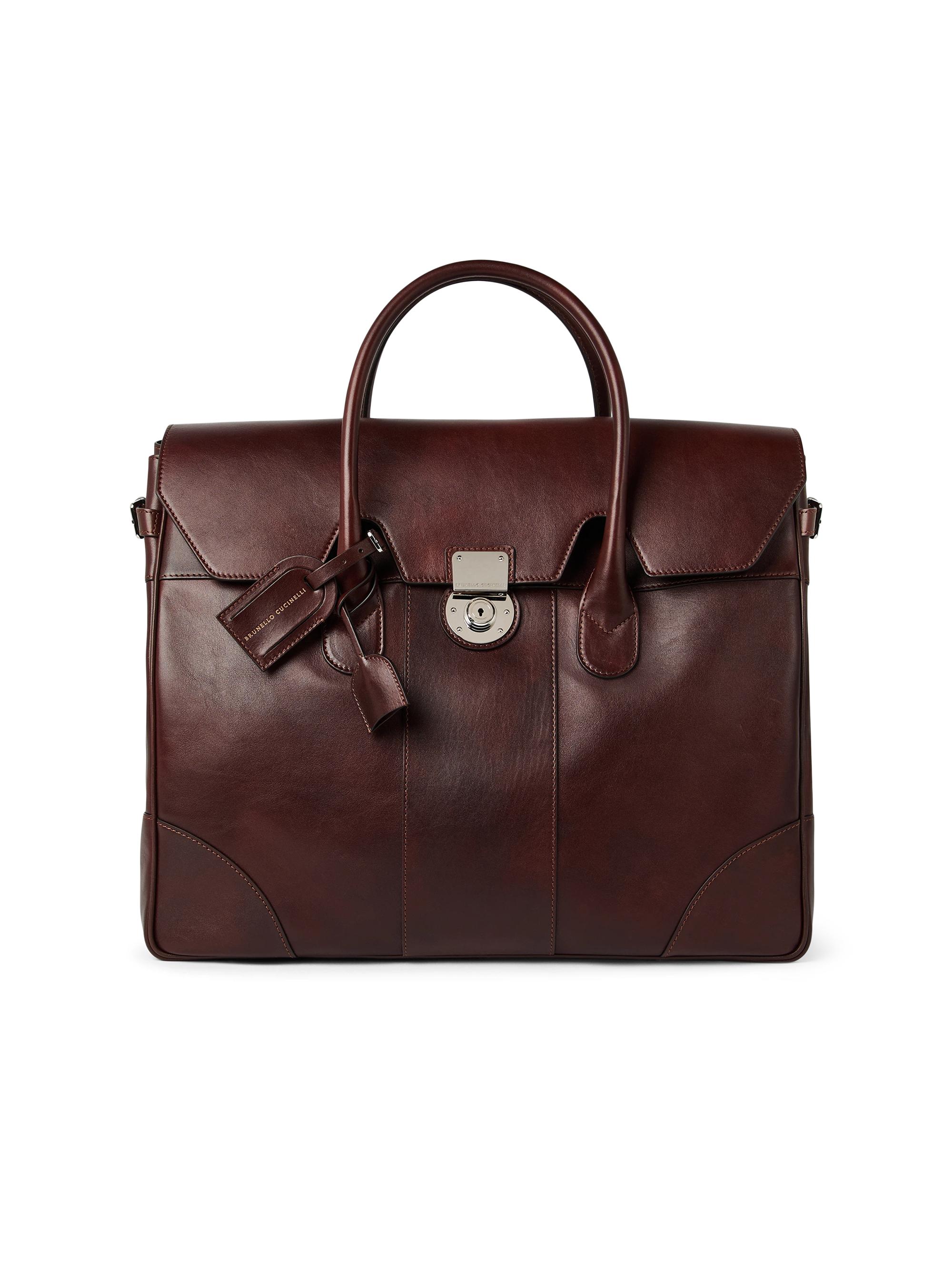 Brunello Cucinelli Men's Calfskin Boston Casual Bag - Burgundy